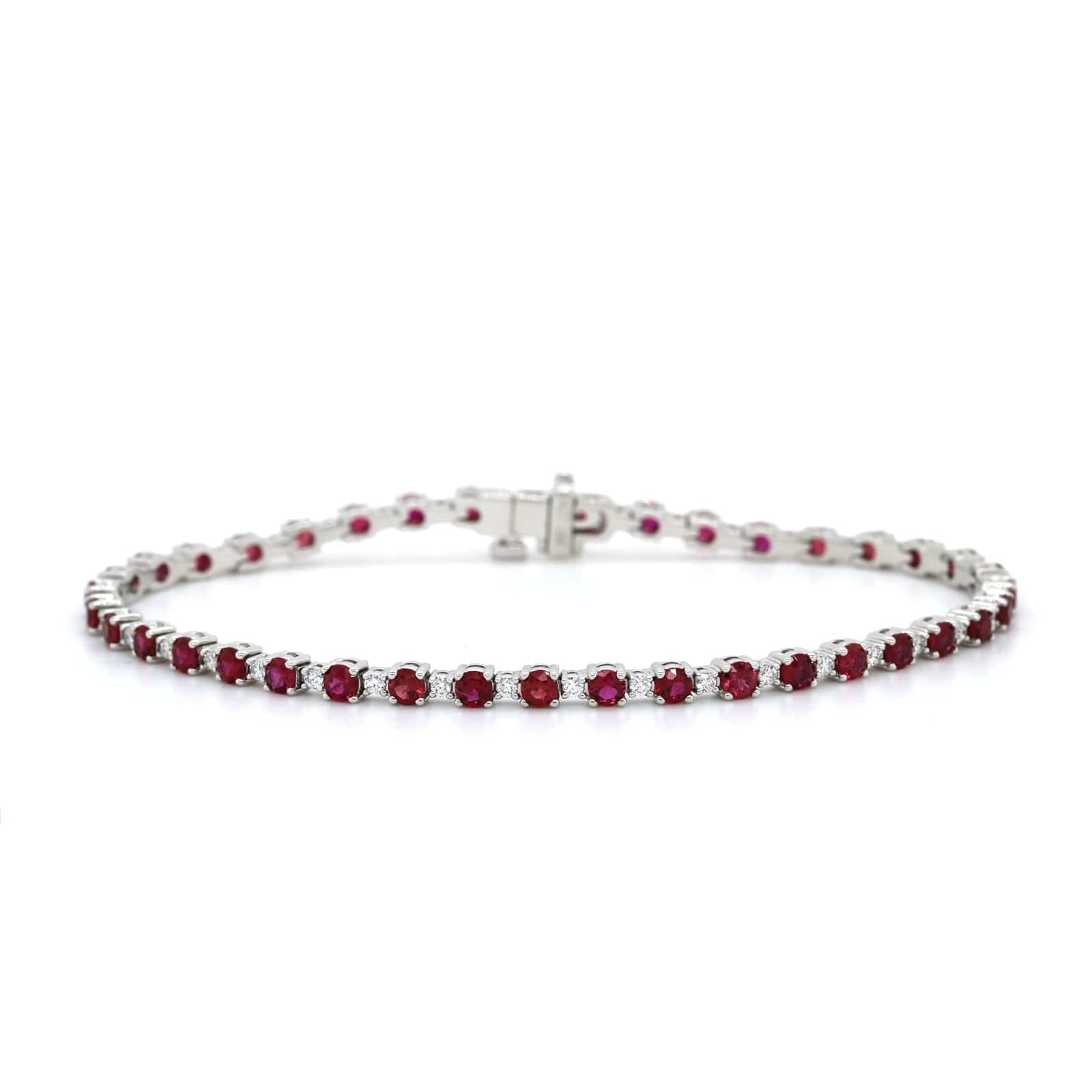18K White Gold Ruby and Diamond Alternating Size Tennis Bracelet - Image 4