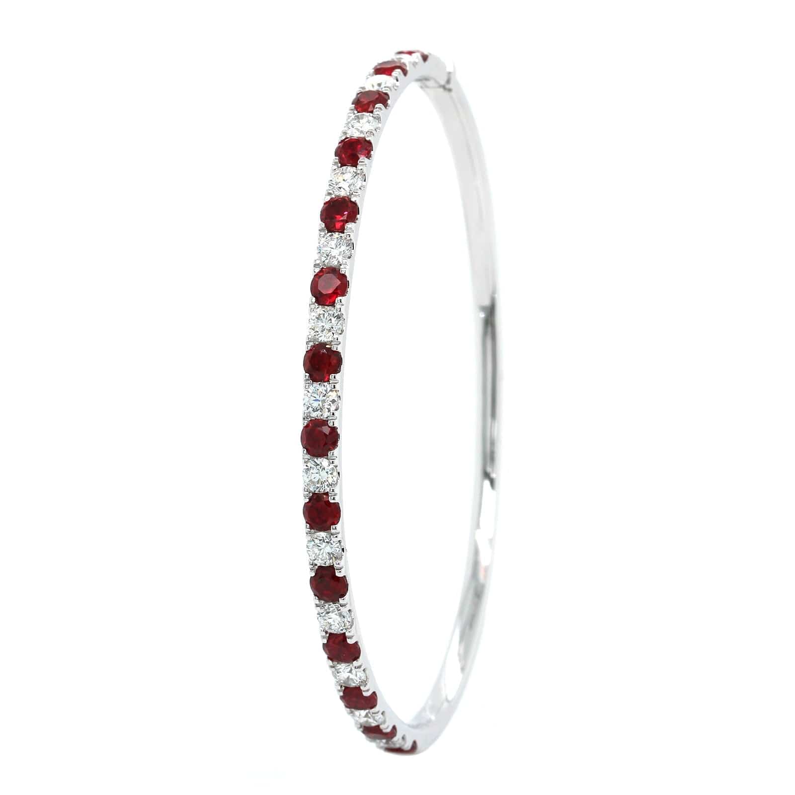 18K White Gold Ruby and Diamond Bangle Bracelet - Image 2