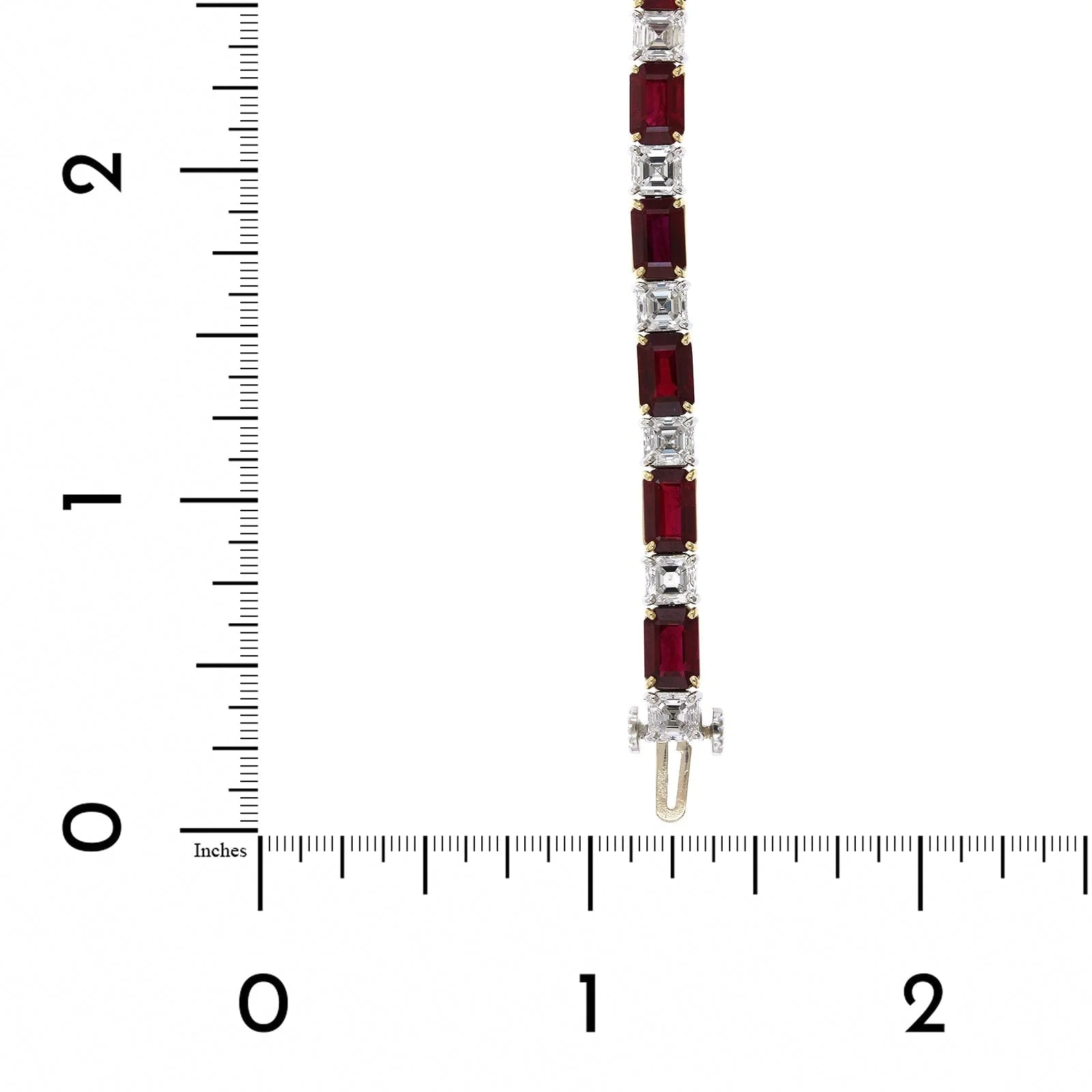 18K Yellow Gold Emerald Cut Ruby and Asscher Cut Diamond Tennis Bracelet - Image 3