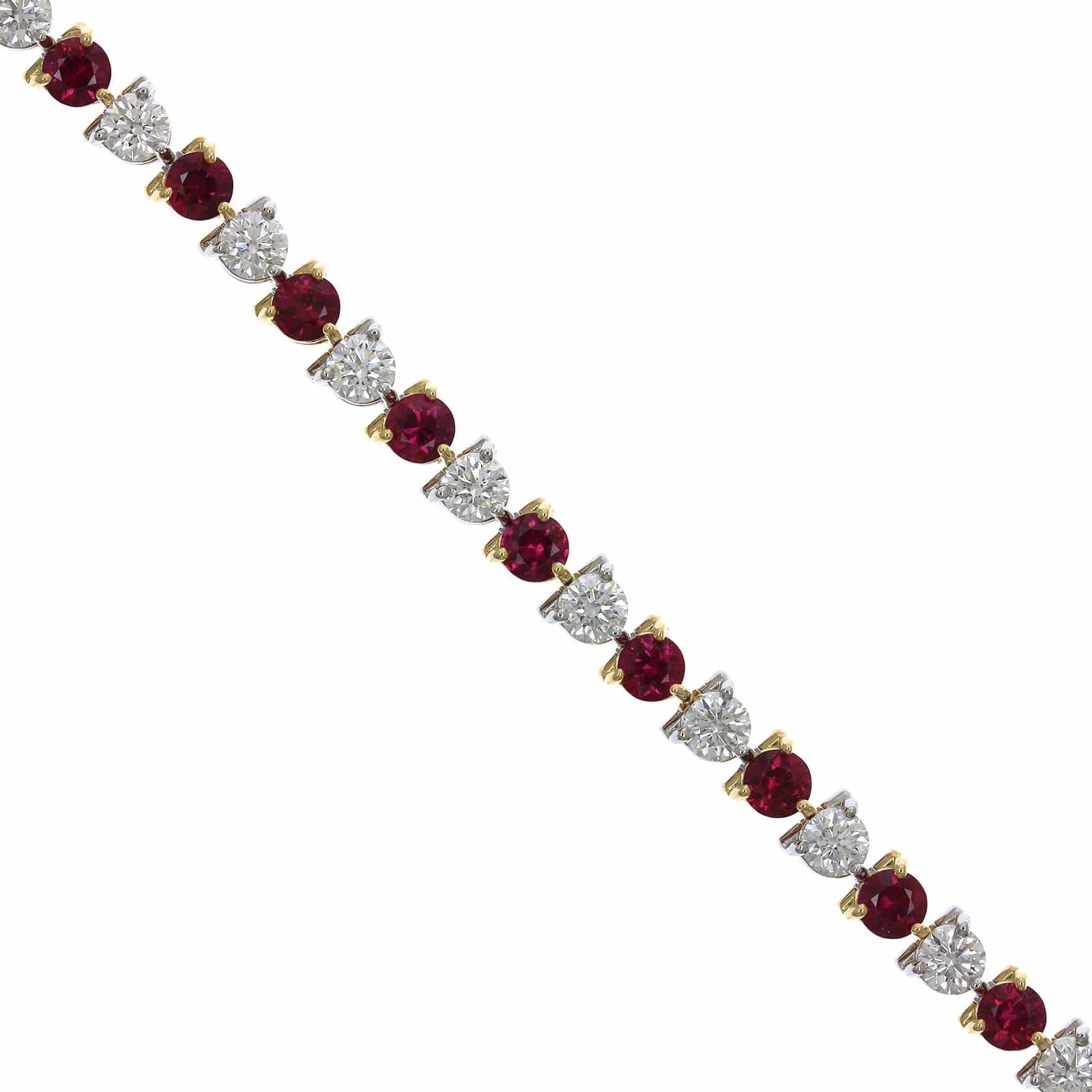 18K Yellow Gold and Platinum Ruby Diamond Bracelet - Image 2