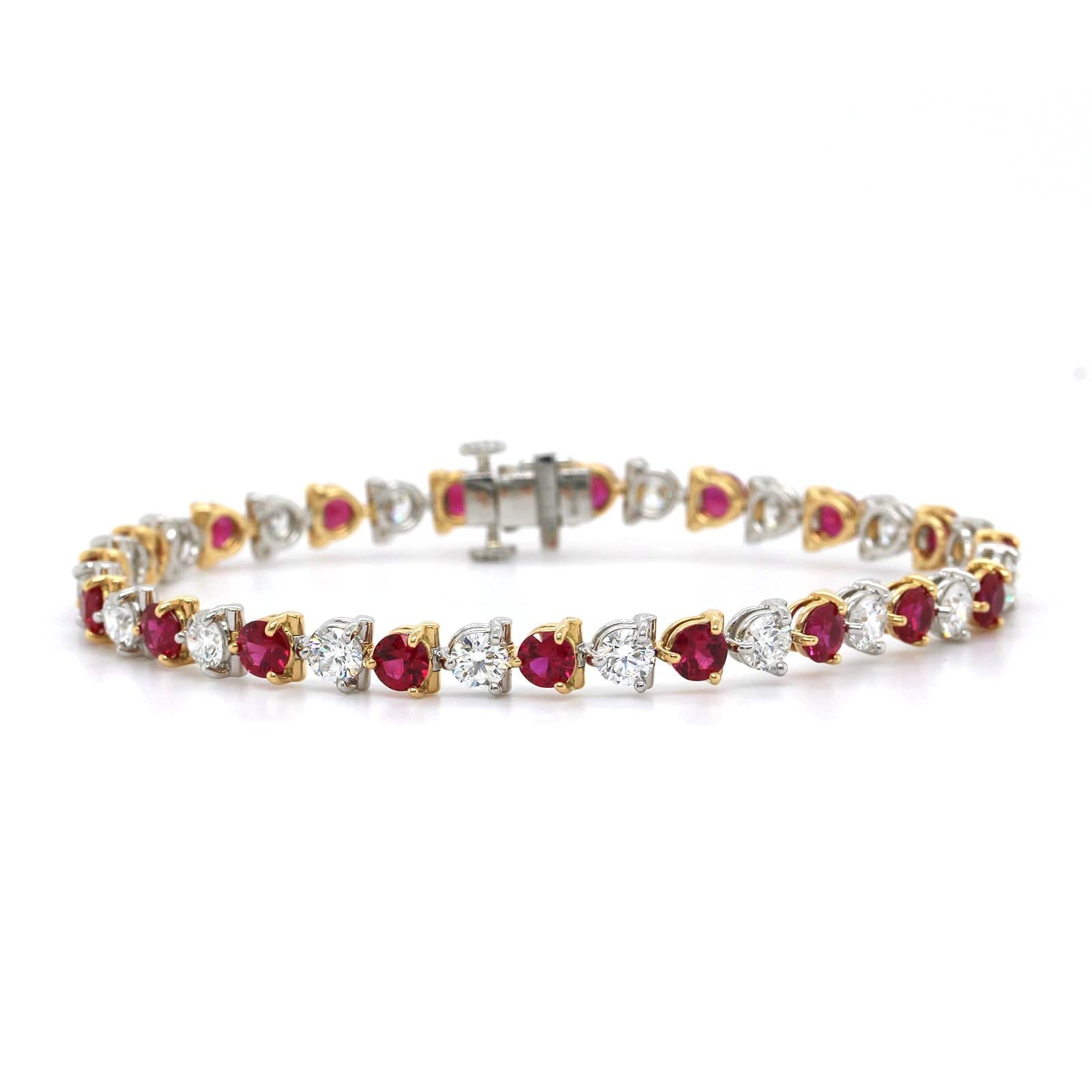18K Yellow Gold and Platinum Ruby Diamond Bracelet - Image 4