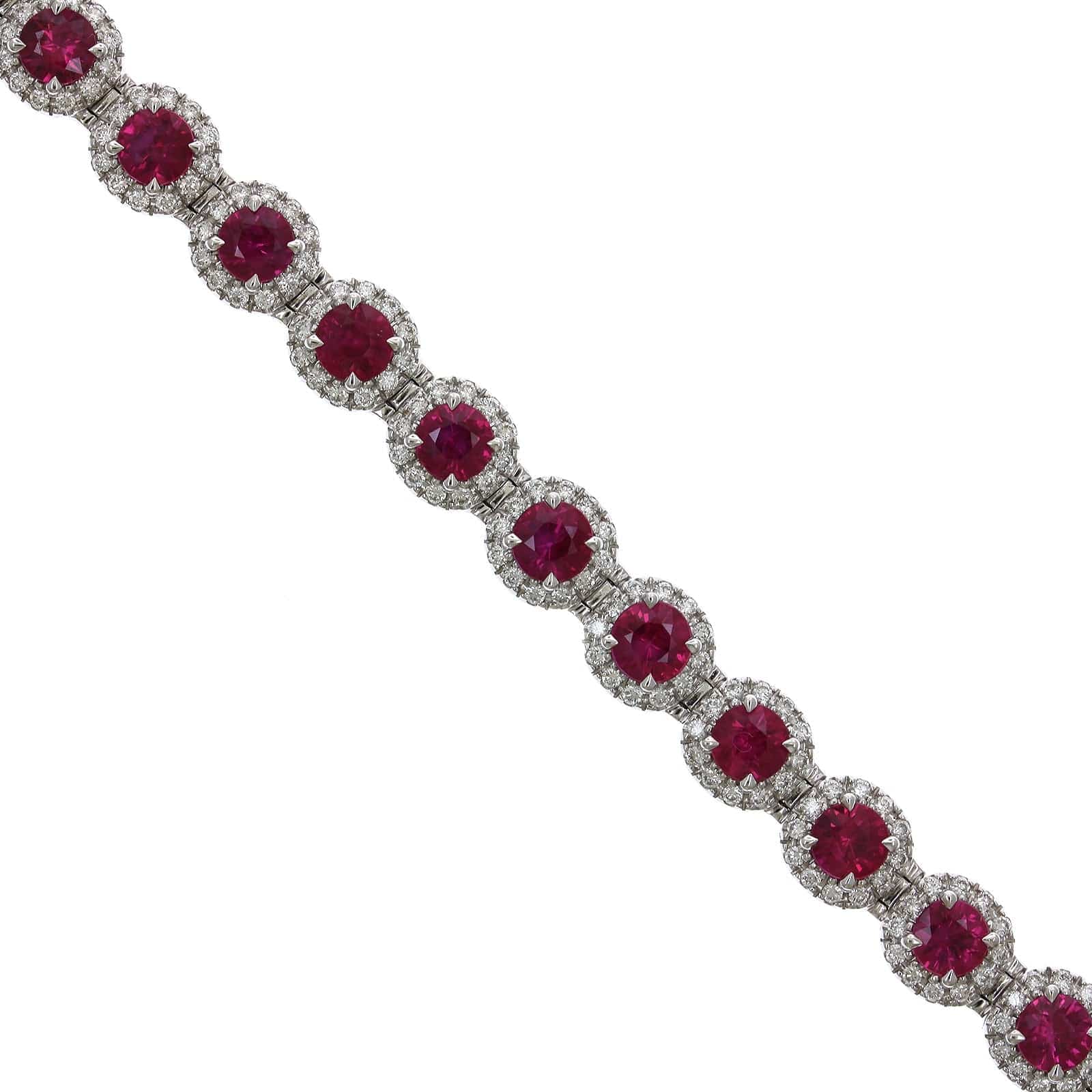 18K White Gold Ruby Diamond Halo Bracelet - Image 2