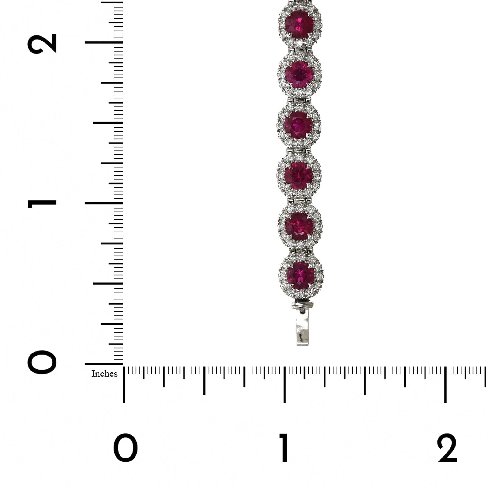 18K White Gold Ruby Diamond Halo Bracelet - Image 3