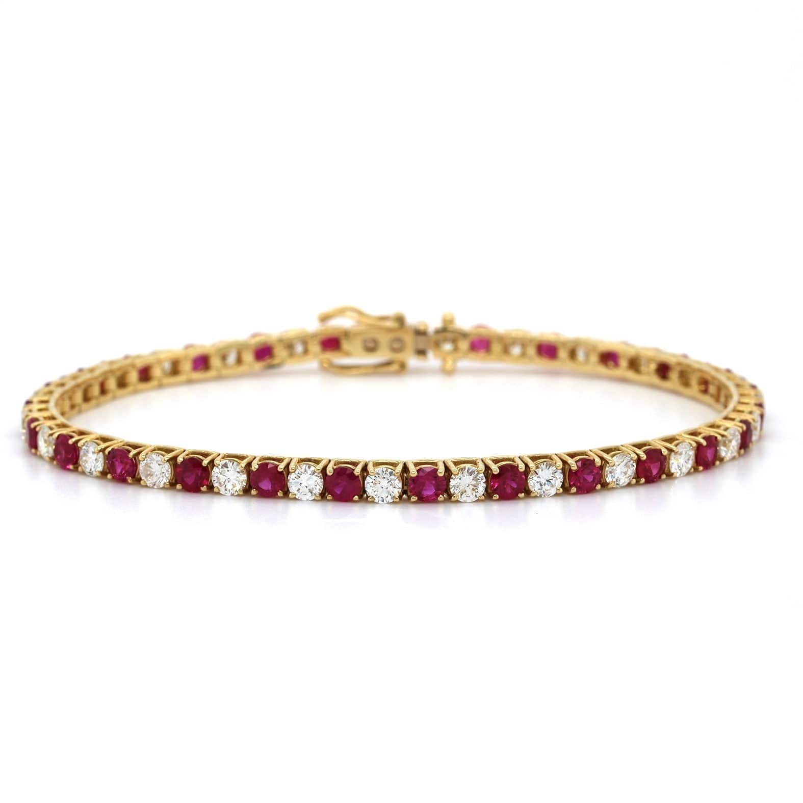 18K Yellow Gold Ruby and Diamond Tennis Bracelet