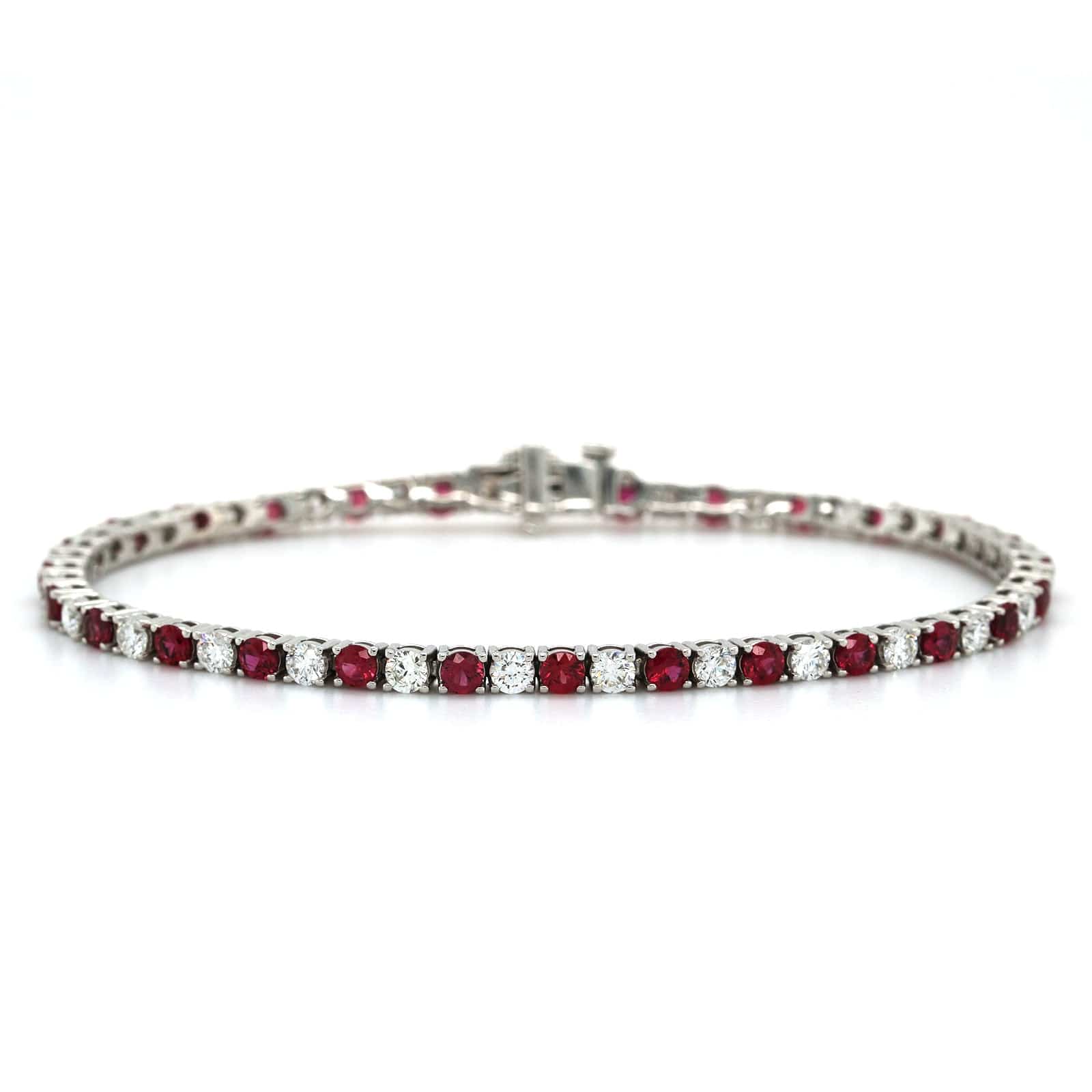 18K White Gold Ruby and Diamond Tennis Bracelet - Image 4