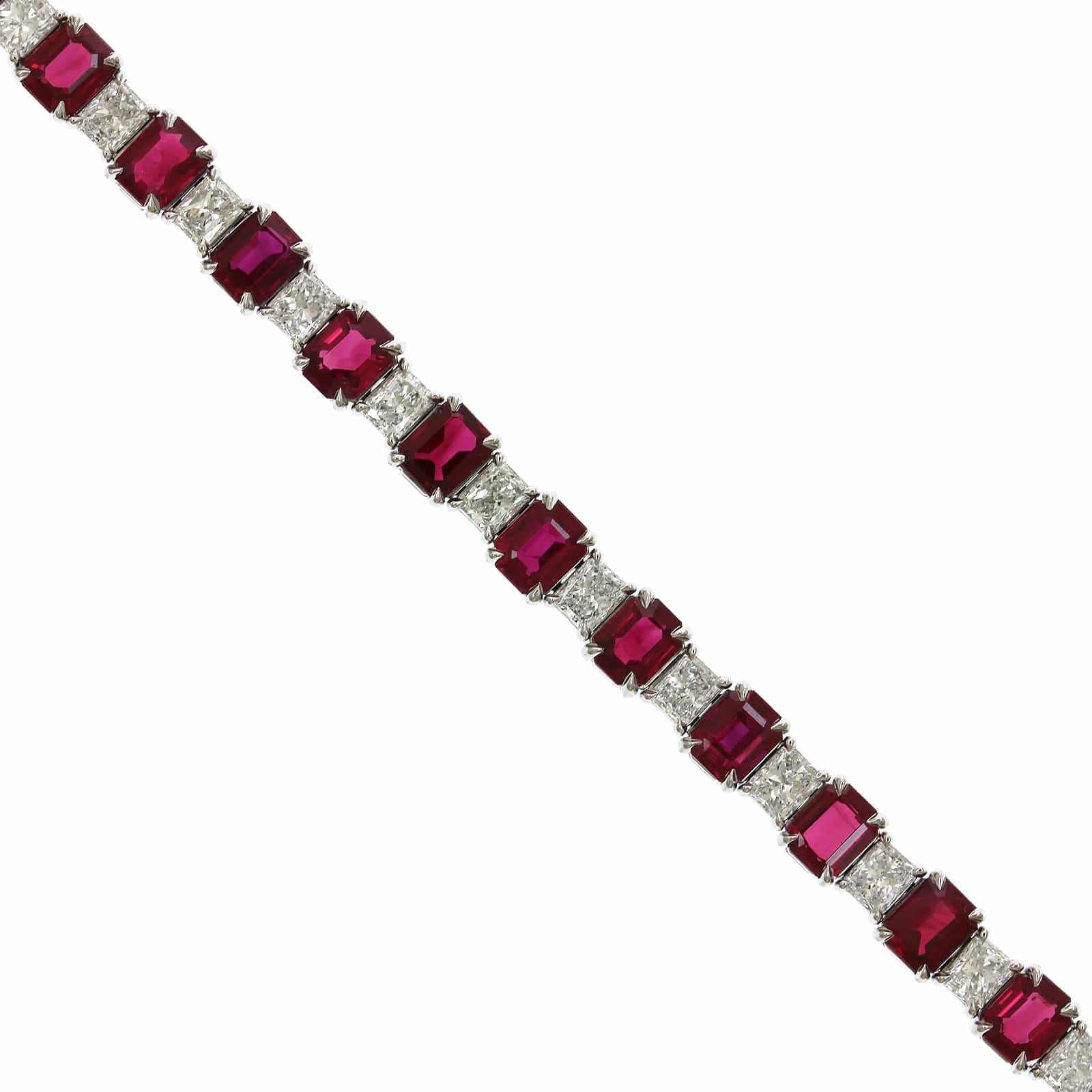 Platinum Emerald Cut Ruby and Diamond Bracelet - Image 2