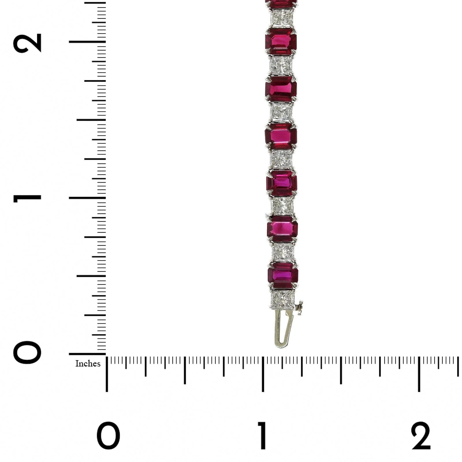 Platinum Emerald Cut Ruby and Diamond Bracelet - Image 3