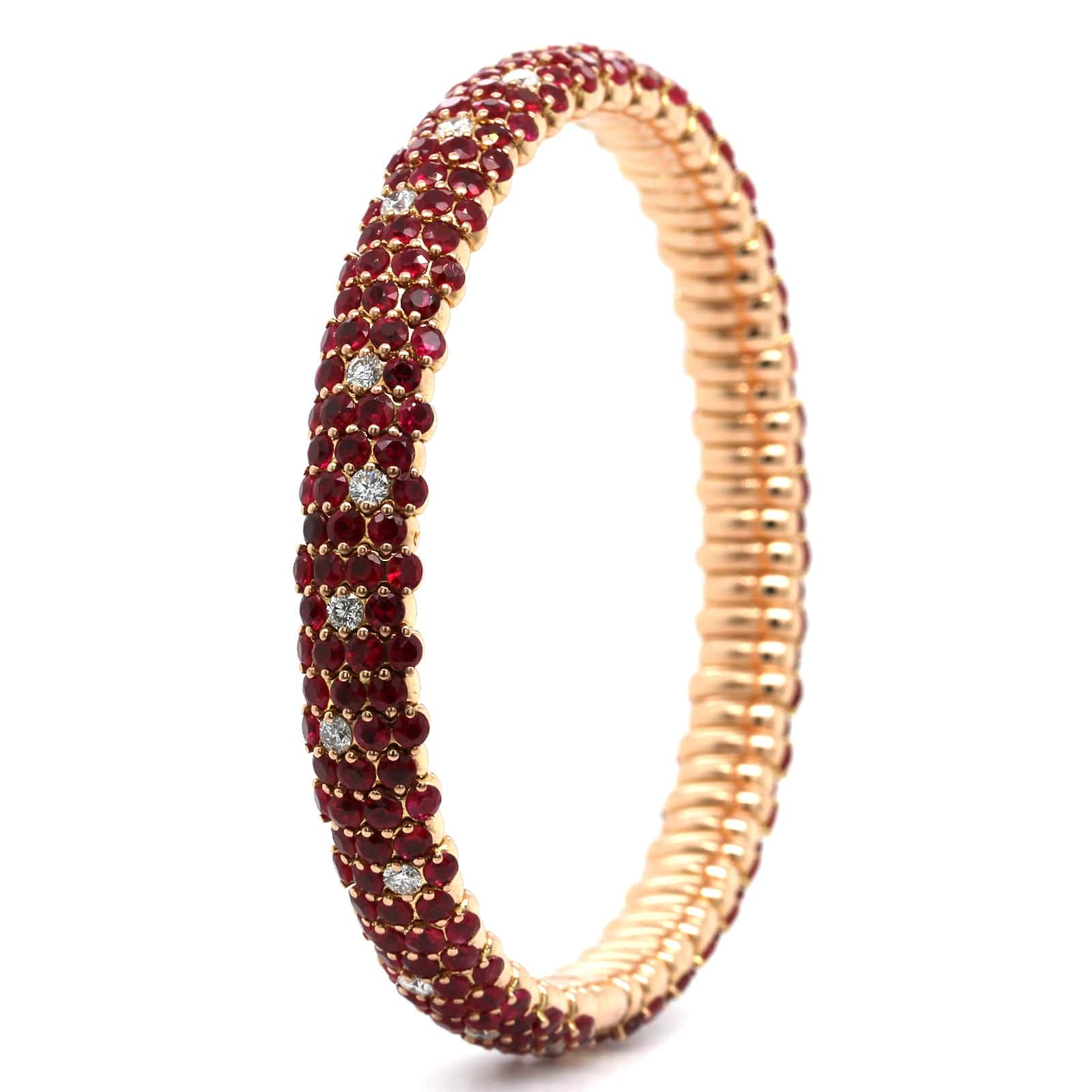 Zydo 18K Yellow Gold Prong Set Alternating Ruby & Diamond Stretch Bracelet - Image 2