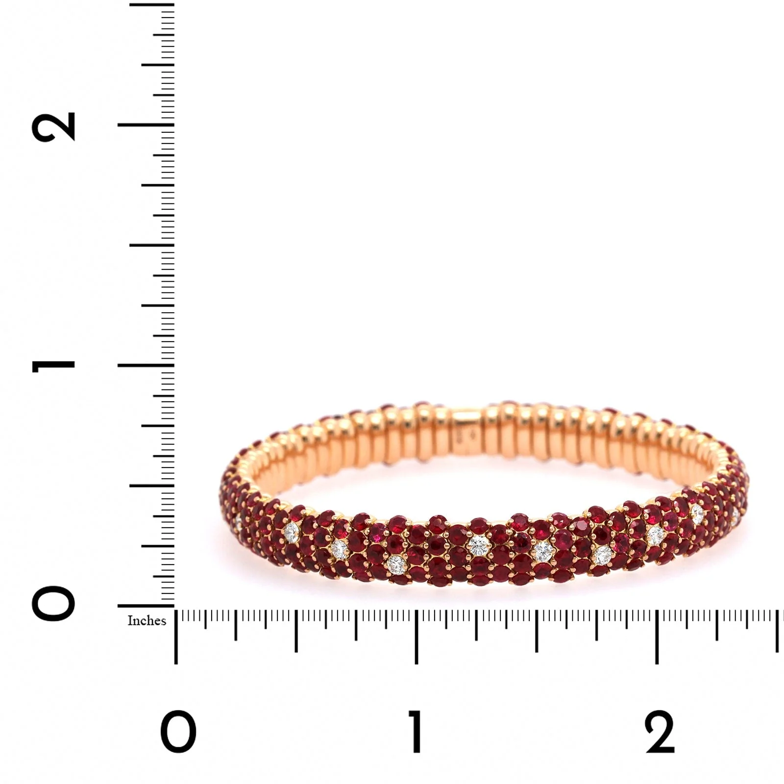 Zydo 18K Yellow Gold Prong Set Alternating Ruby & Diamond Stretch Bracelet - Image 3