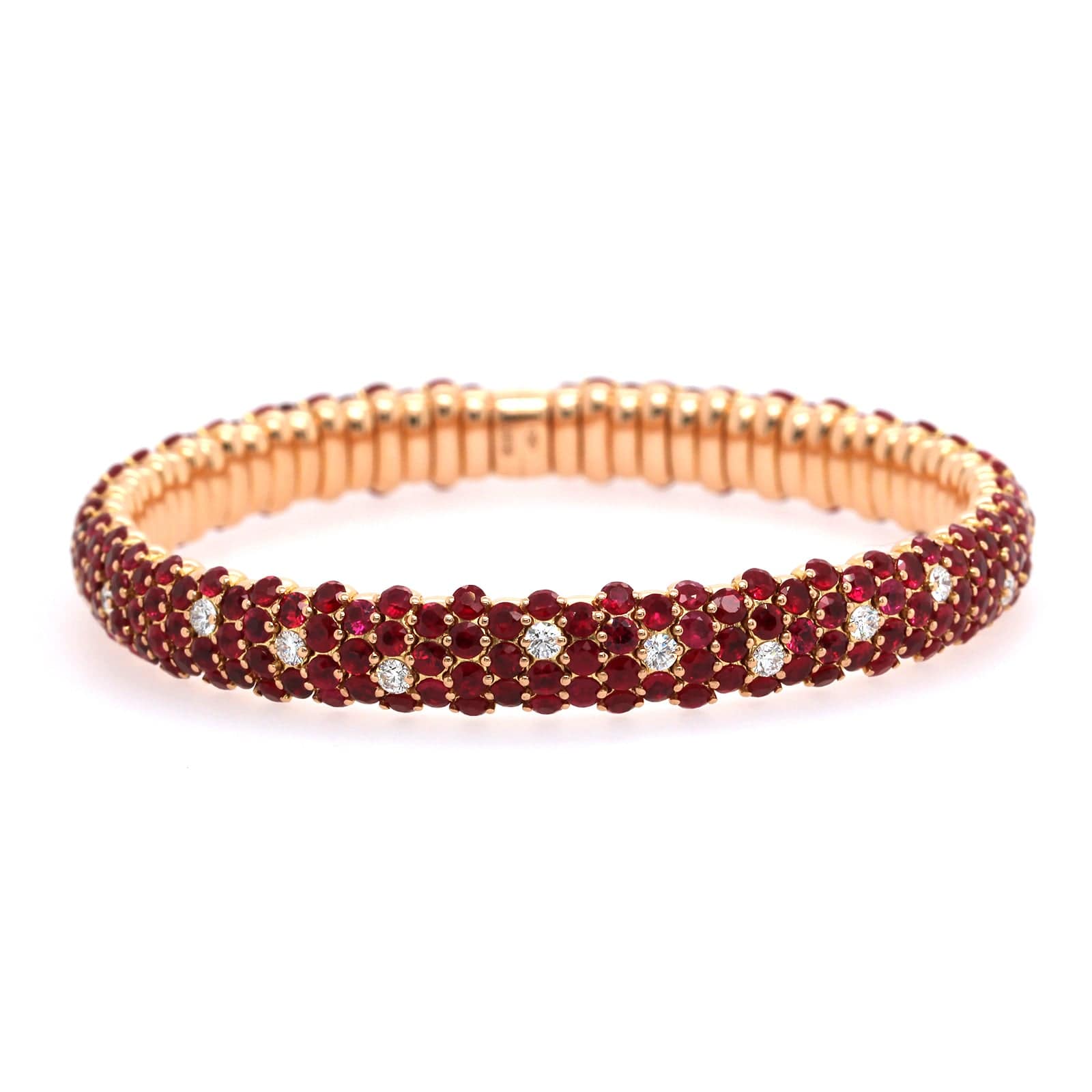 Zydo 18K Yellow Gold Prong Set Alternating Ruby & Diamond Stretch Bracelet - Image 4