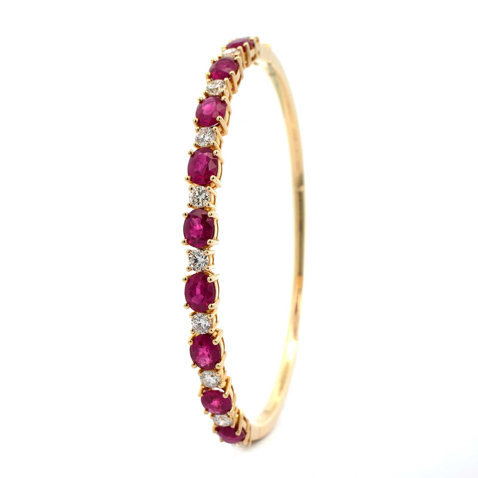 14K Yellow Gold Oval Ruby and Diamond Bracelet - Image 2