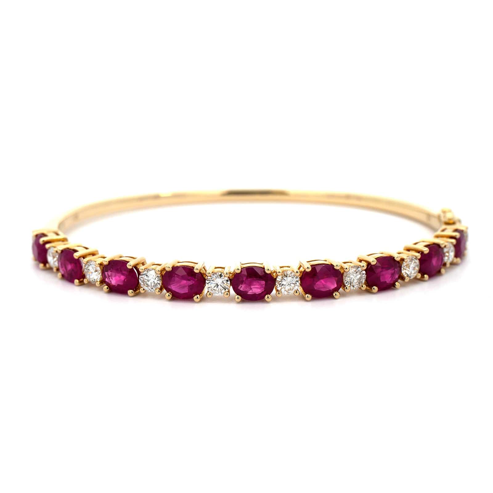 14K Yellow Gold Oval Ruby and Diamond Bracelet - Image 4