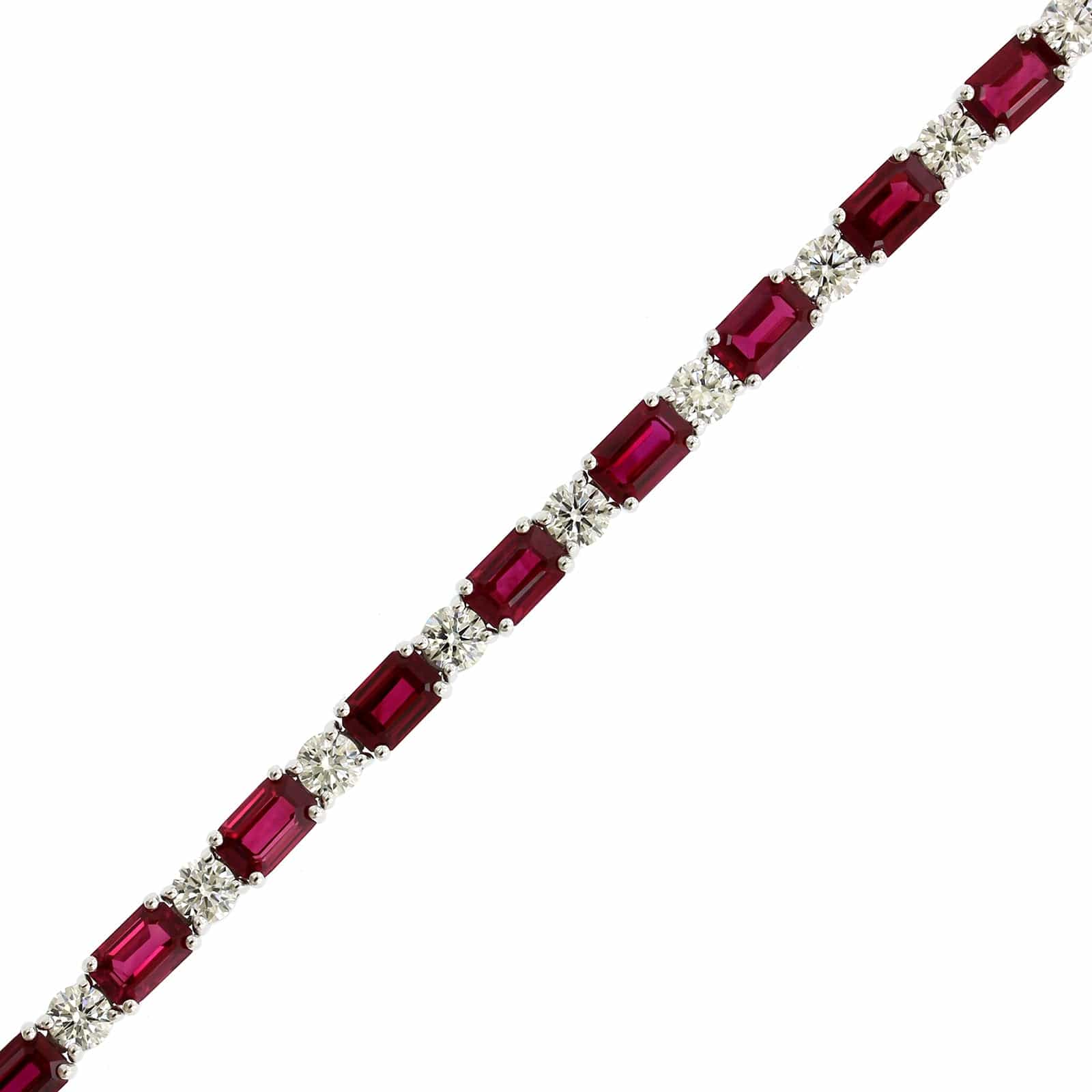 Platinum Alternating Ruby and Diamond Tennis Bracelet - Image 2