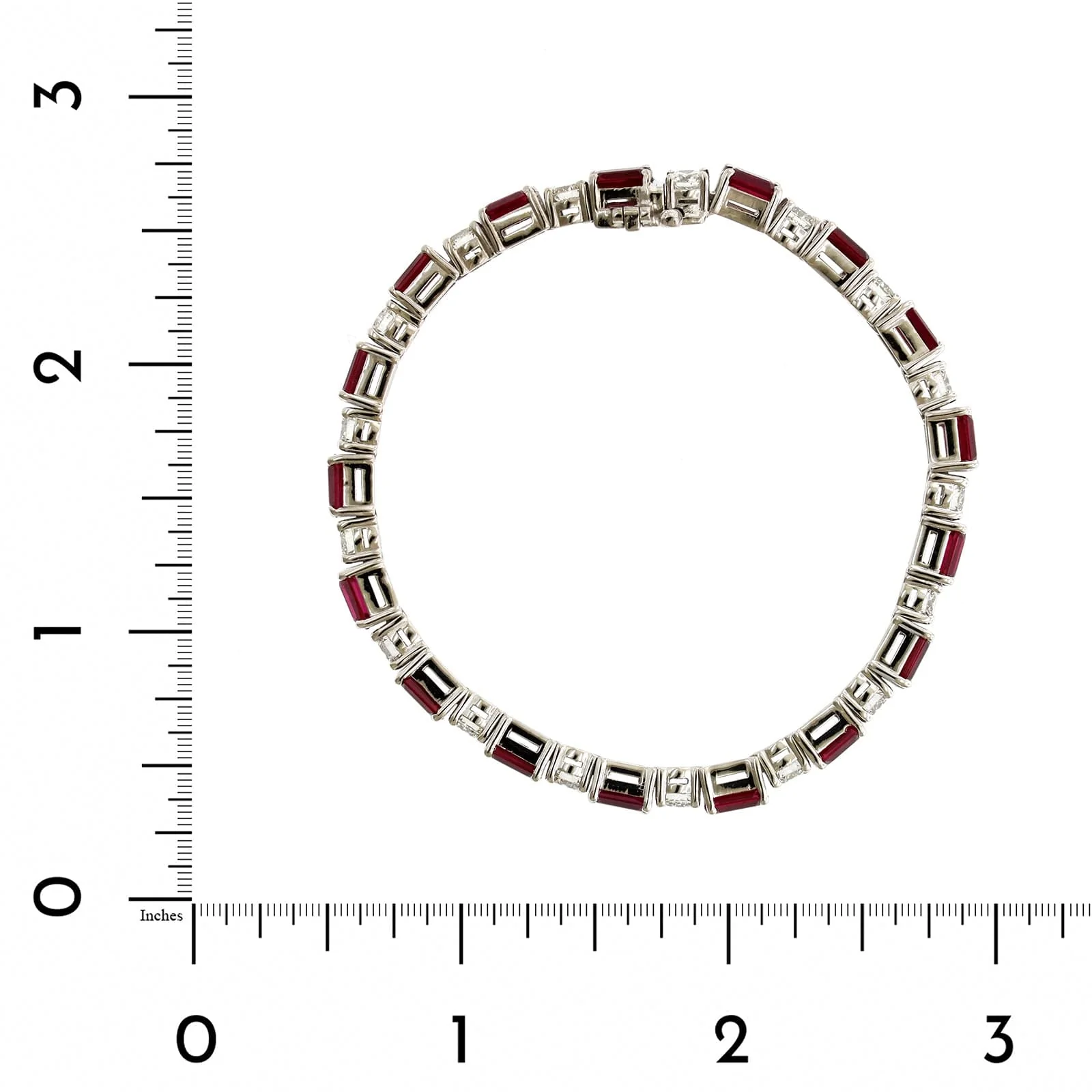 Platinum Alternating Ruby and Diamond Tennis Bracelet - Image 4
