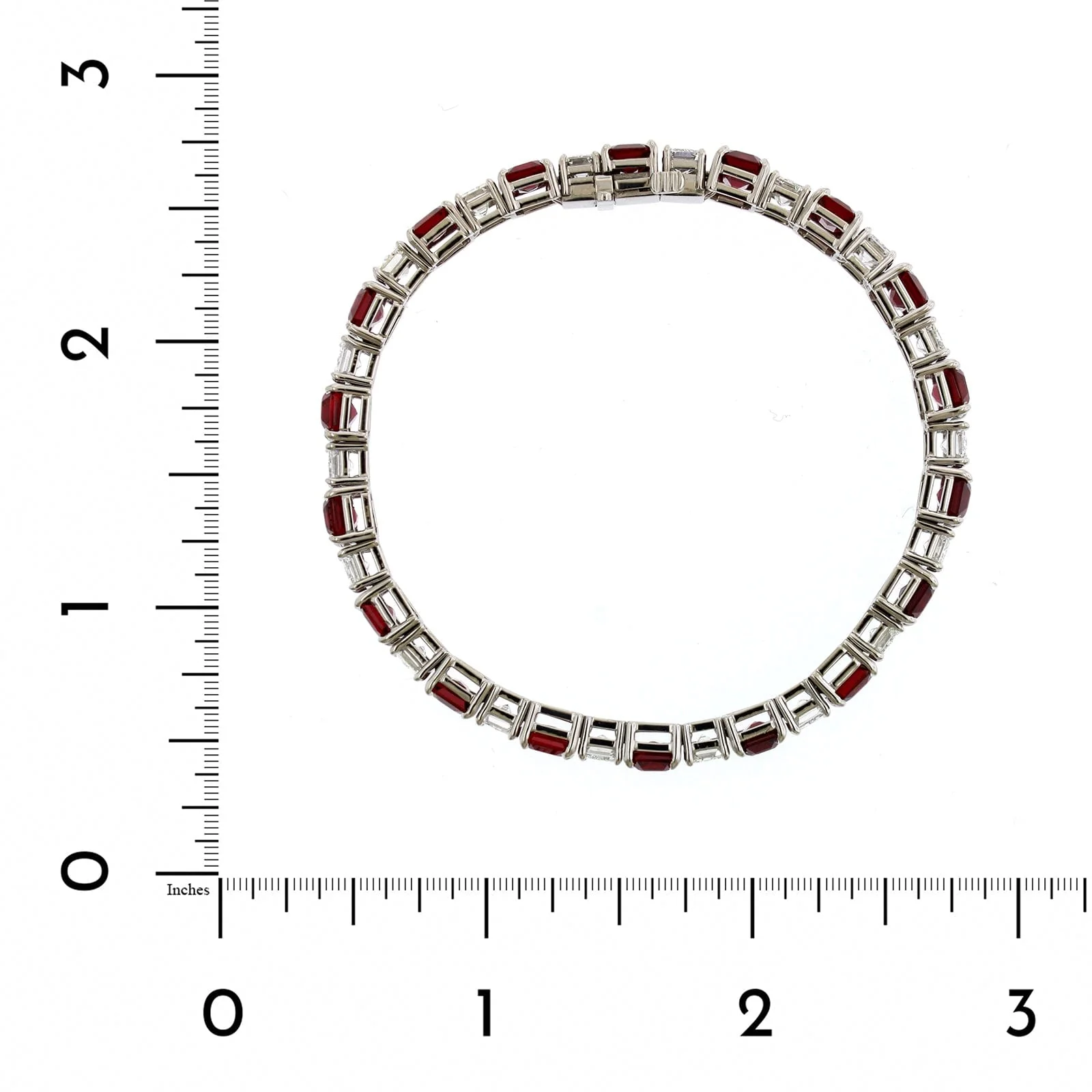 Platinum Emerald Cut Ruby and Diamond Line Bracelet - Image 2