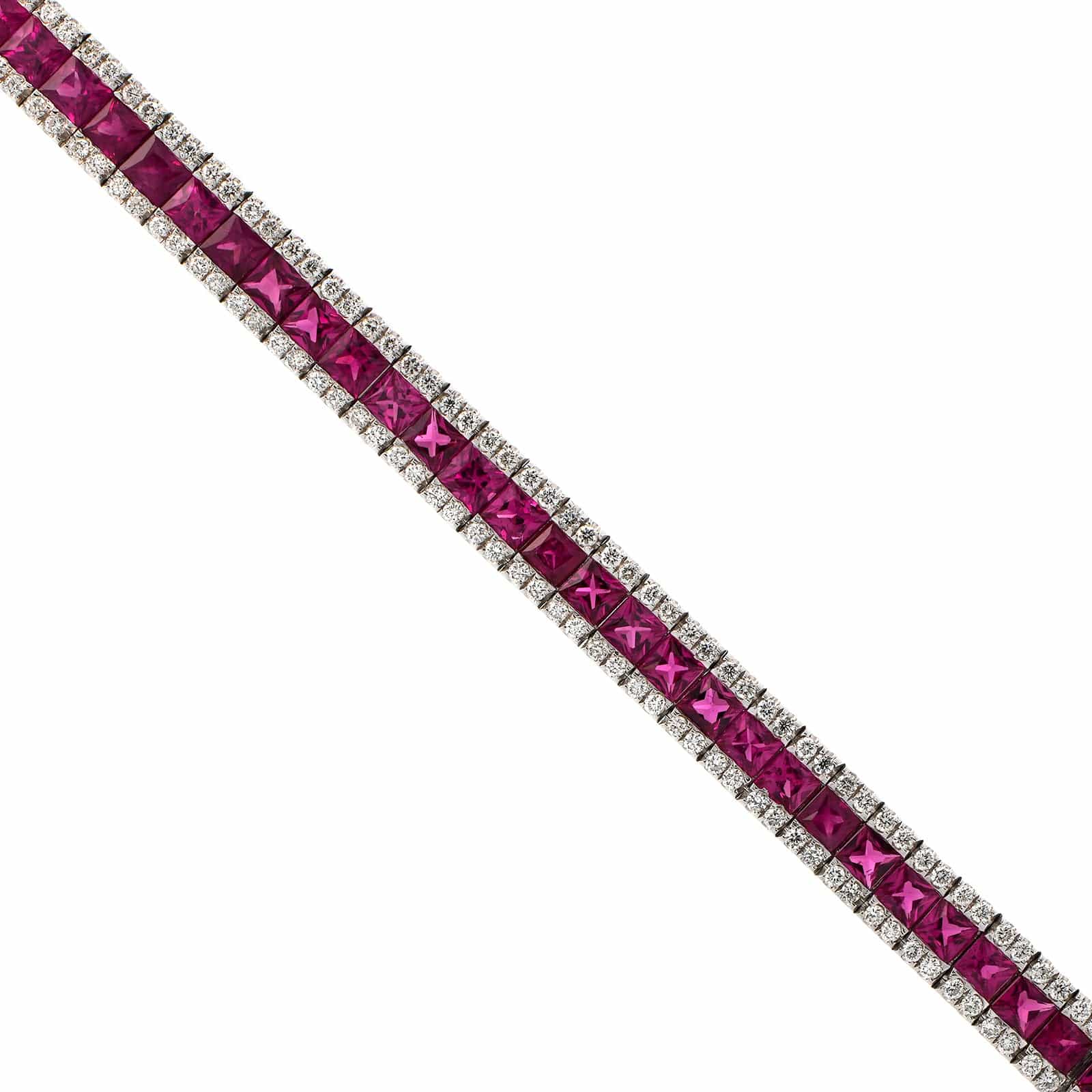 18K White Gold Square Ruby and Diamond Bracelet - Image 2