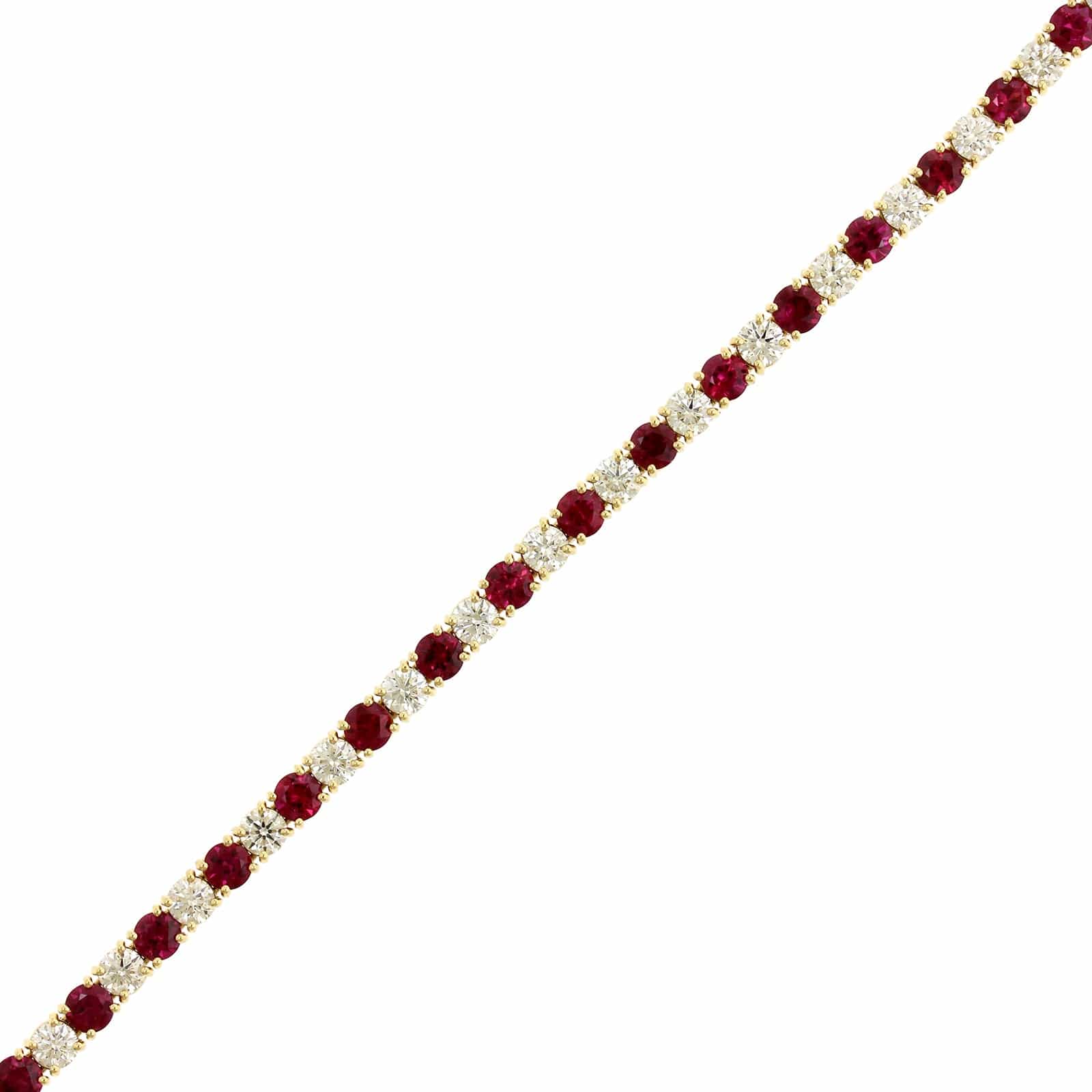 18K Yellow Gold Round Ruby and Diamond Bracelet - Image 2