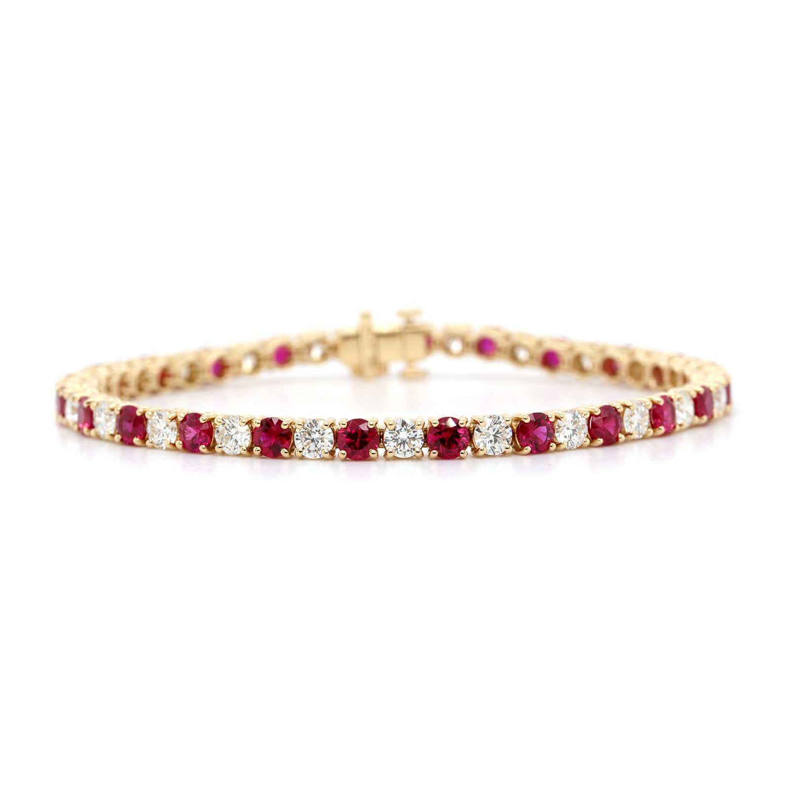 18K Yellow Gold Round Ruby and Diamond Bracelet - Image 4
