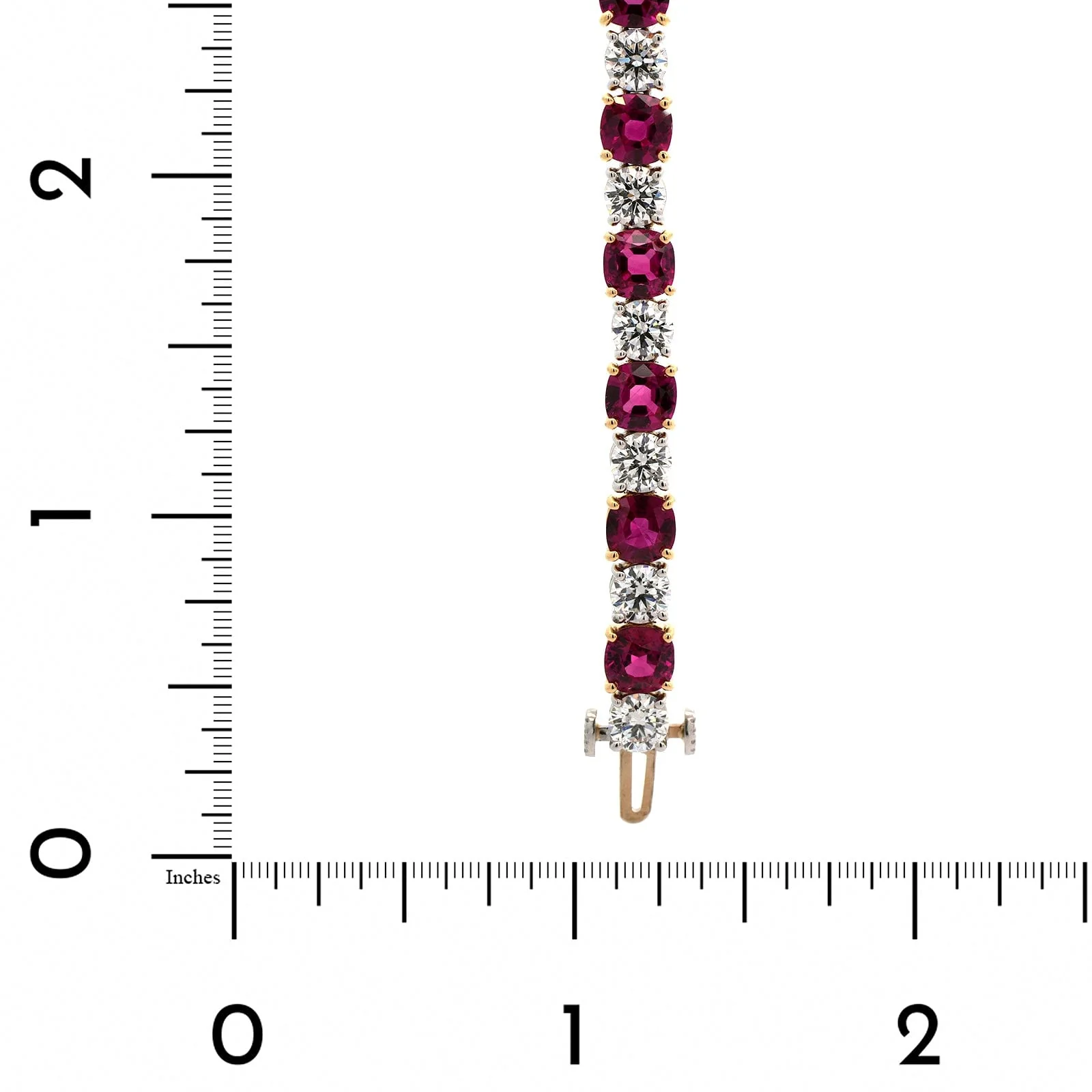 18K Yellow and Platinum Bezel Set Alternating Ruby and Diamond Bracelet - Image 3