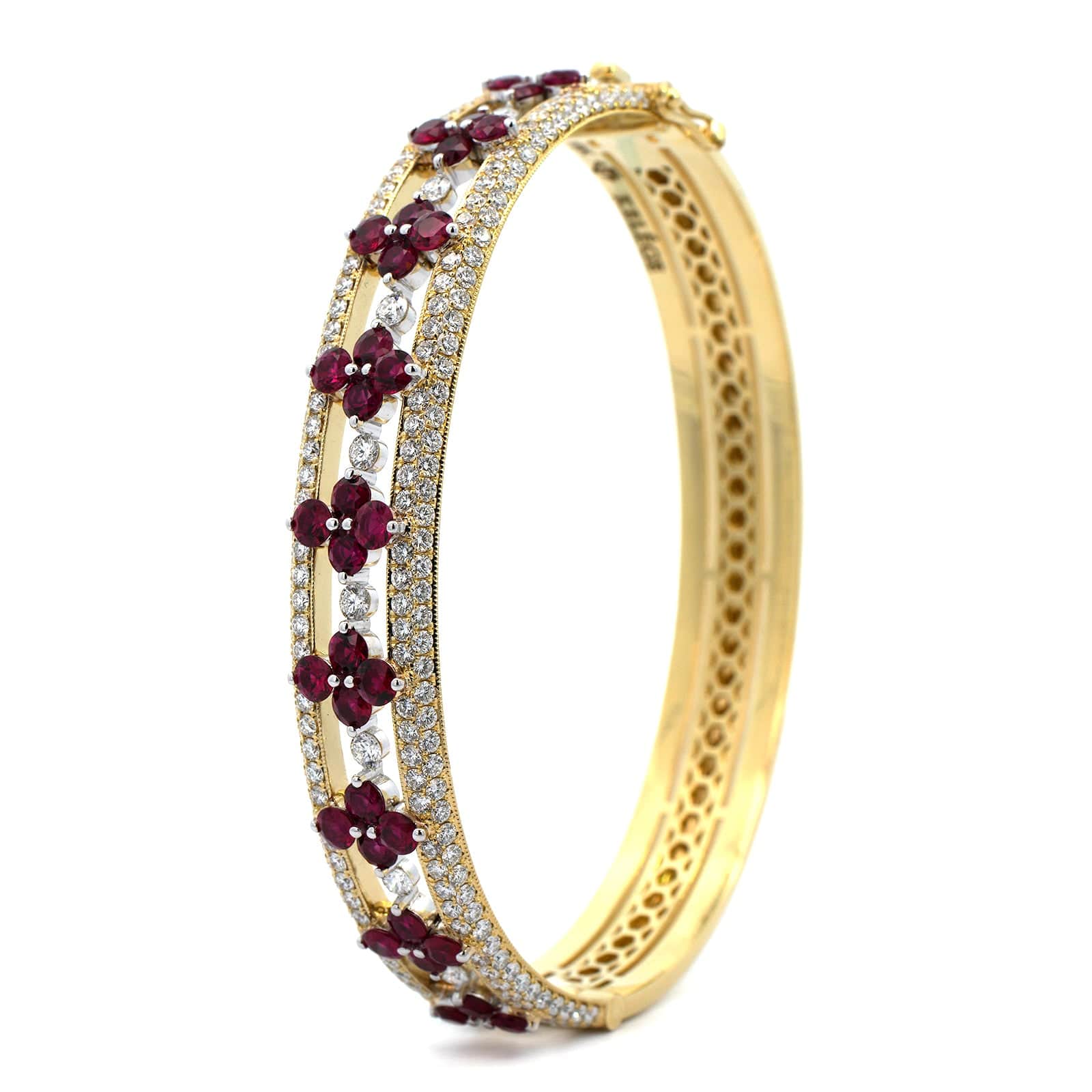 18K Yellow Gold Ruby and Diamond Bangle Bracelet - Image 2