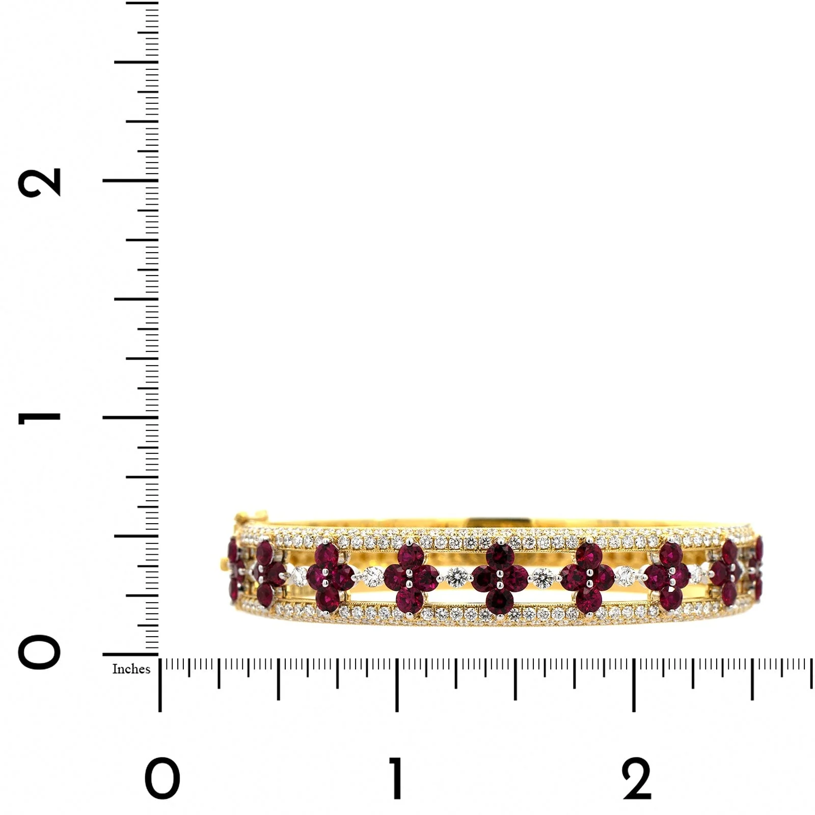 18K Yellow Gold Ruby and Diamond Bangle Bracelet - Image 3