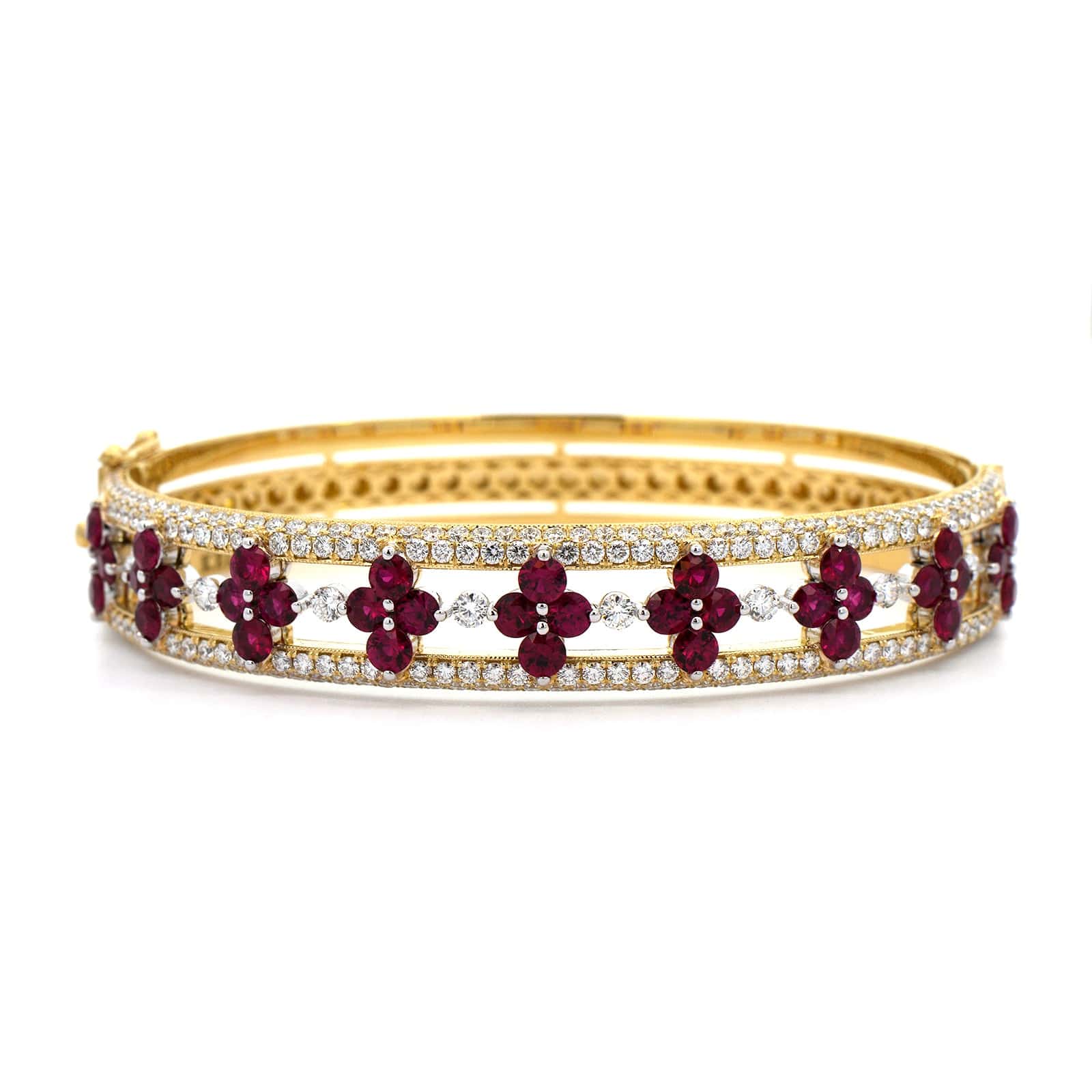 18K Yellow Gold Ruby and Diamond Bangle Bracelet - Image 4