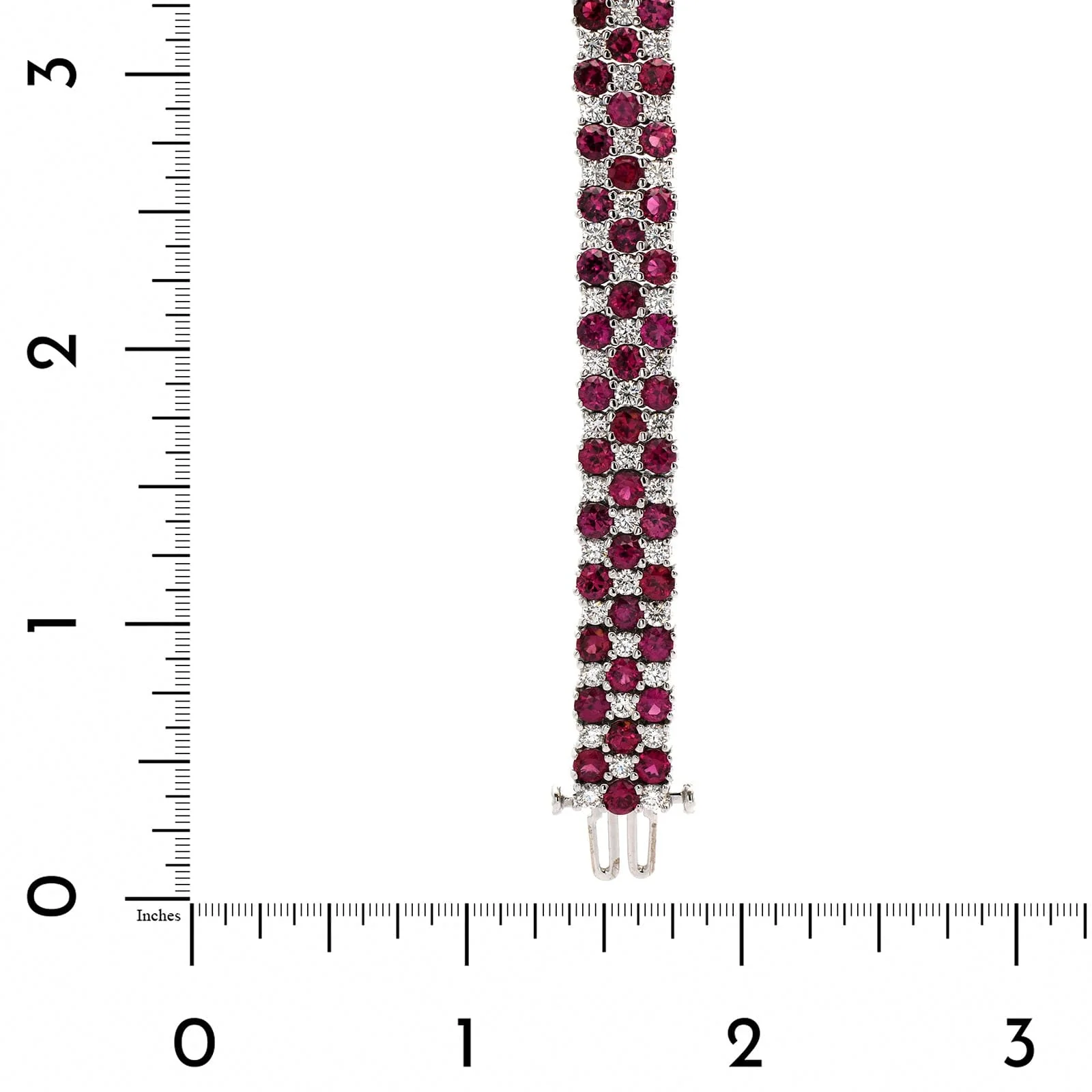 18K White Gold 3 Row Alternating Ruby and Diamond Bracelet - Image 3