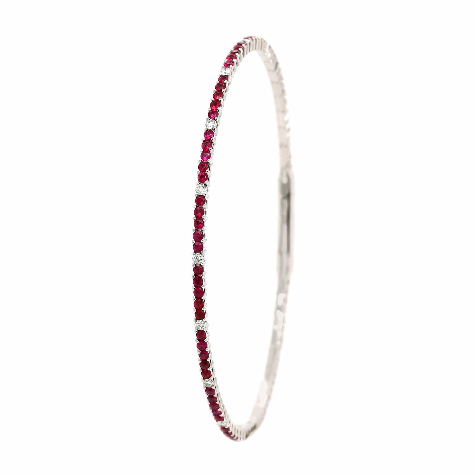 18K White Gold Ruby and Diamond Flexible Bangle Bracelet - Image 2