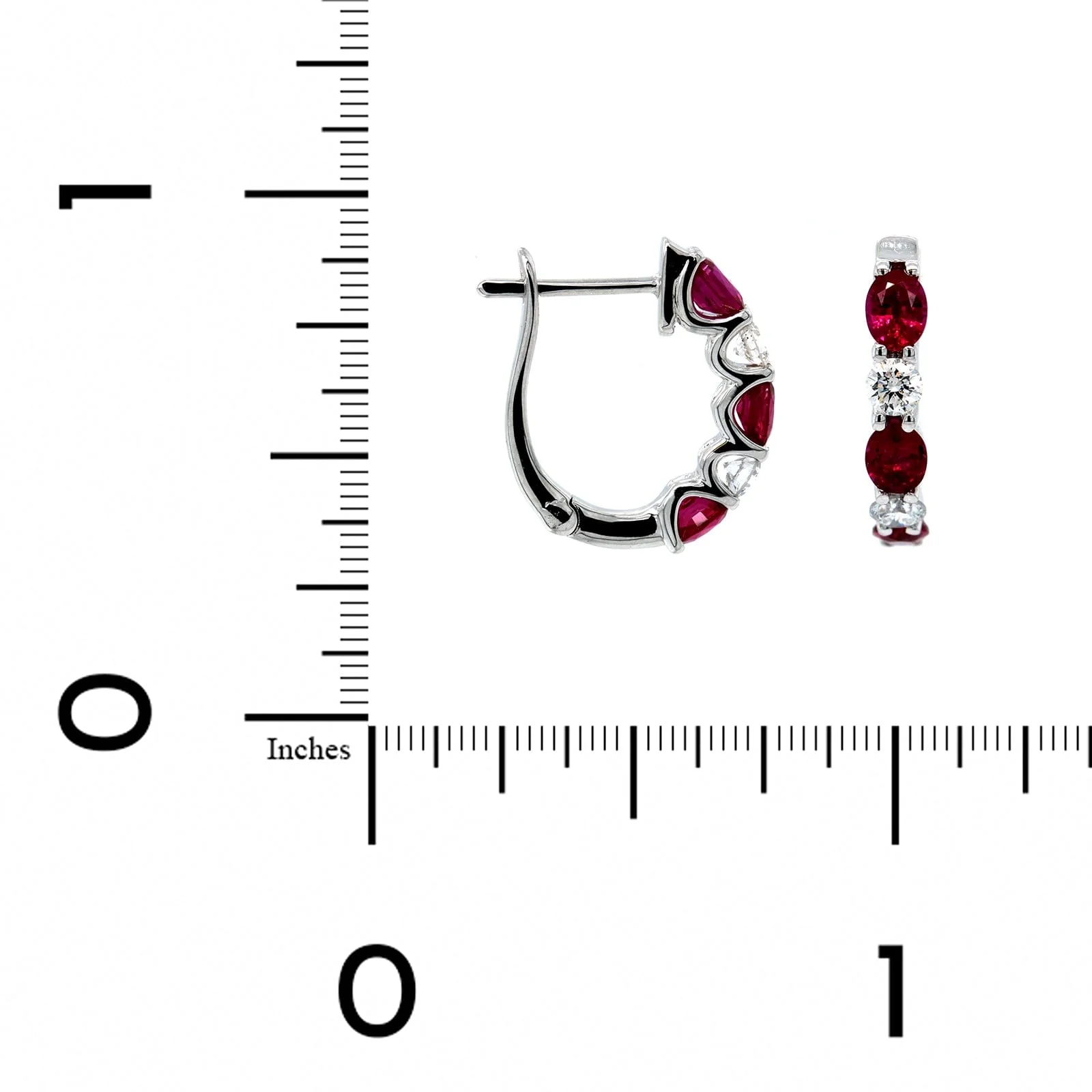 14K White Gold Diamond & Ruby Huggie Earrings - Image 2