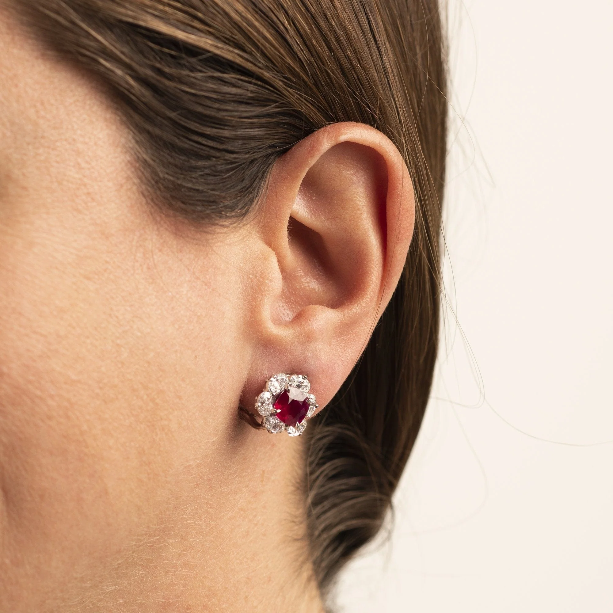 Oscar Heyman Platinum Ruby and Diamond Stud Earrings - Image 2