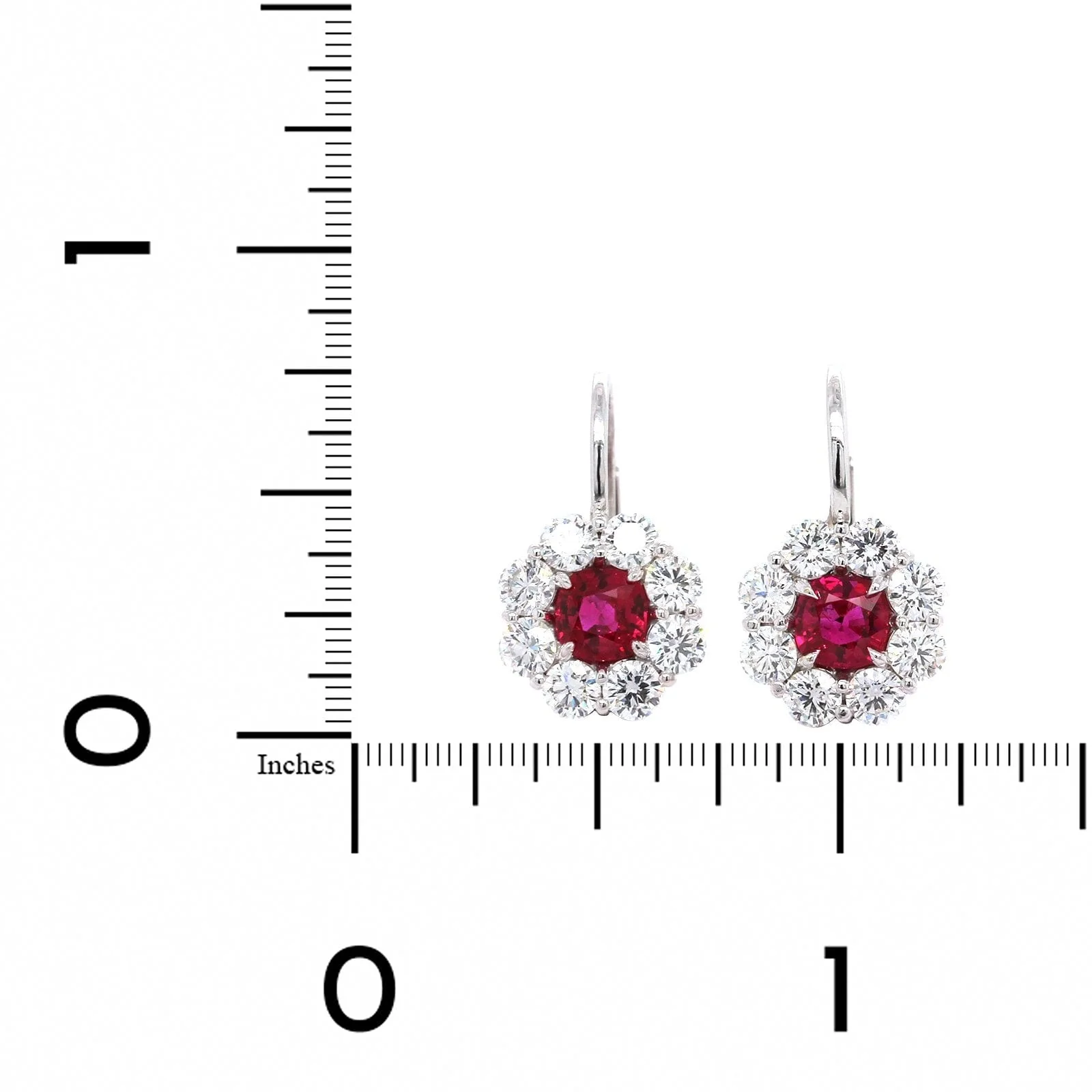Platinum Ruby and Diamond Halo Drop Earrings - Image 2