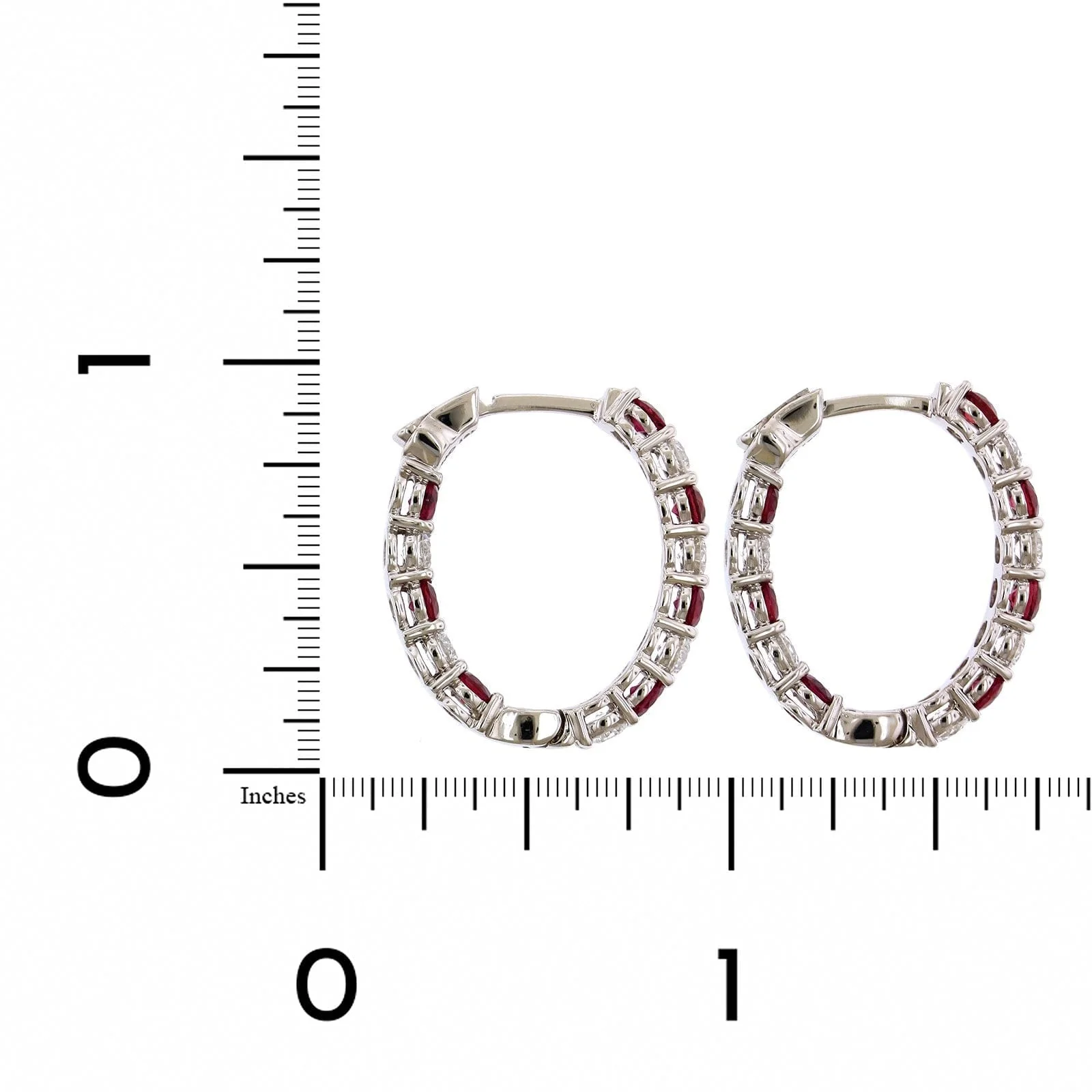 18K White Gold Inside Outside Ruby and Diamond Hoop Earrings - Image 2