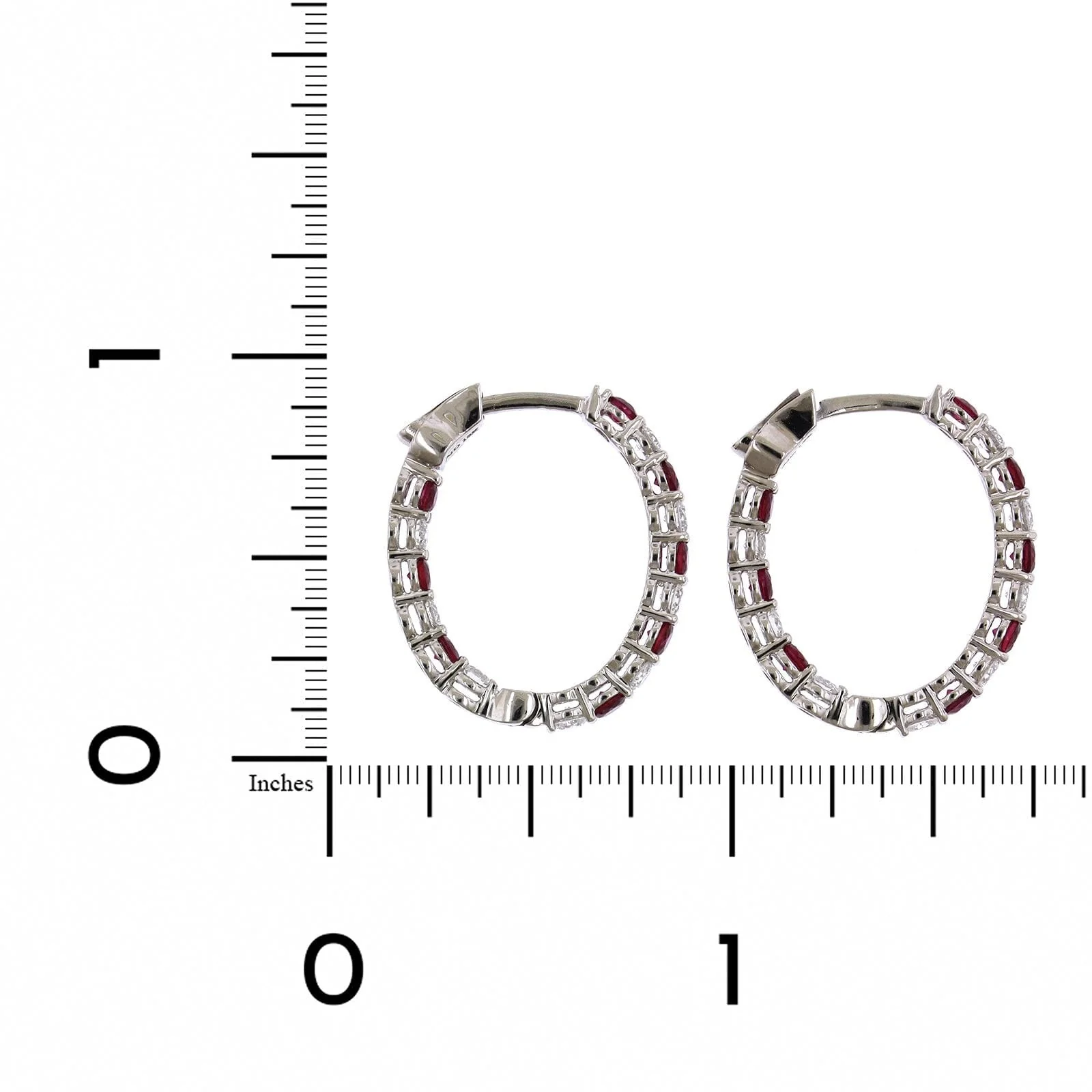 18K White Gold Inside Outside Ruby and Diamond Hoop Earrings - Image 2