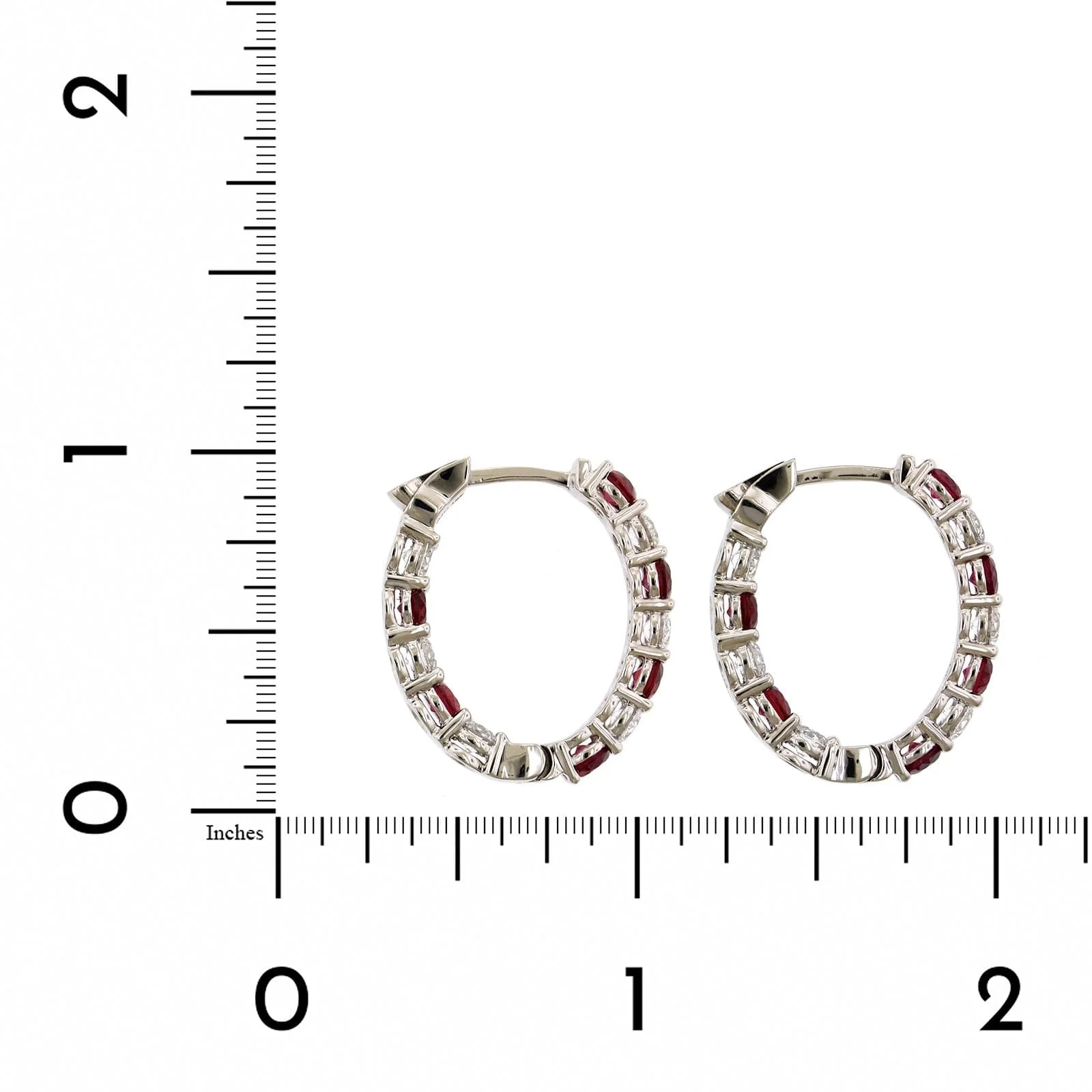 18K White Gold Inside Outside Ruby and Diamond Hoop Earrings - Image 2