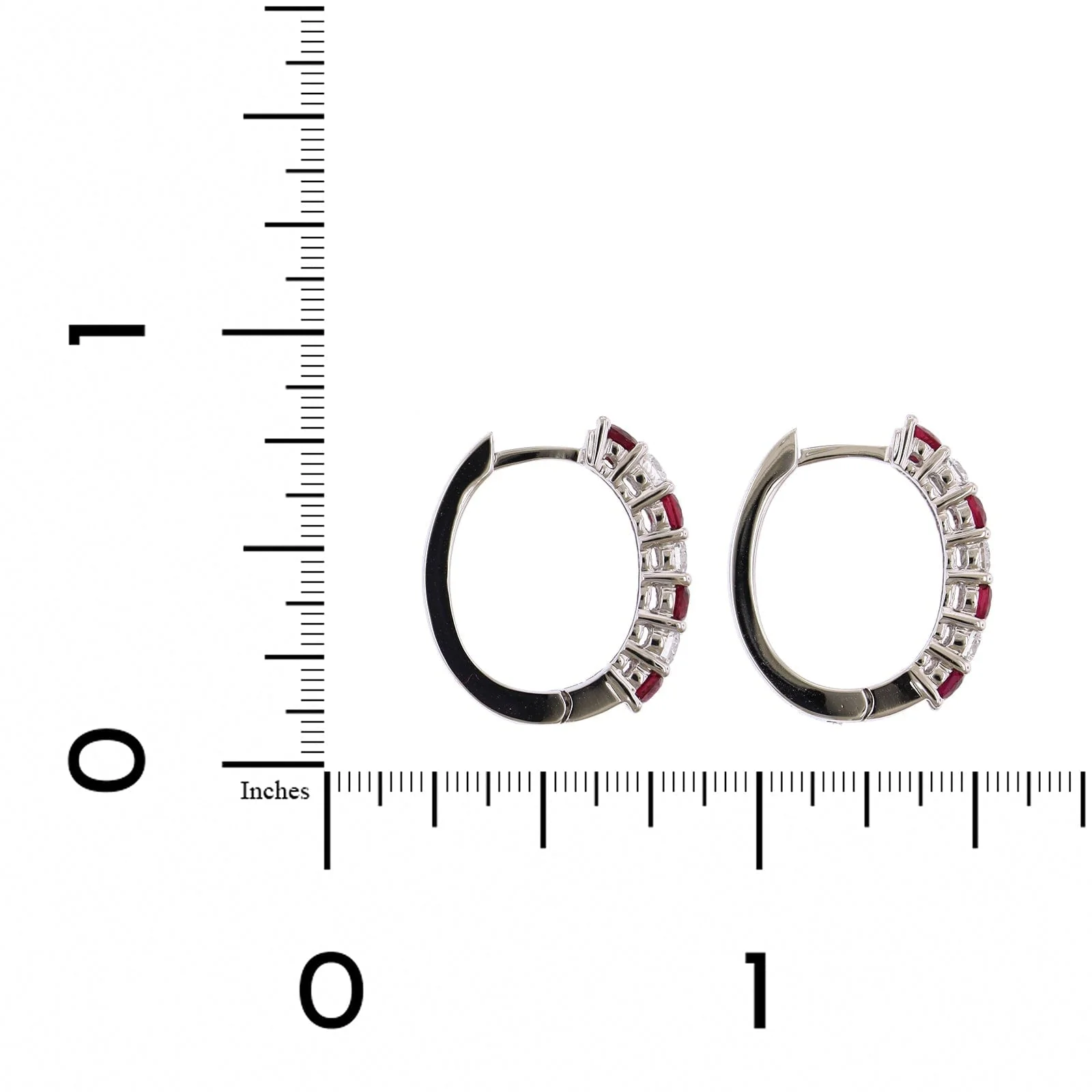 18K White Gold Ruby and Diamond Huggie Earrings - Image 2