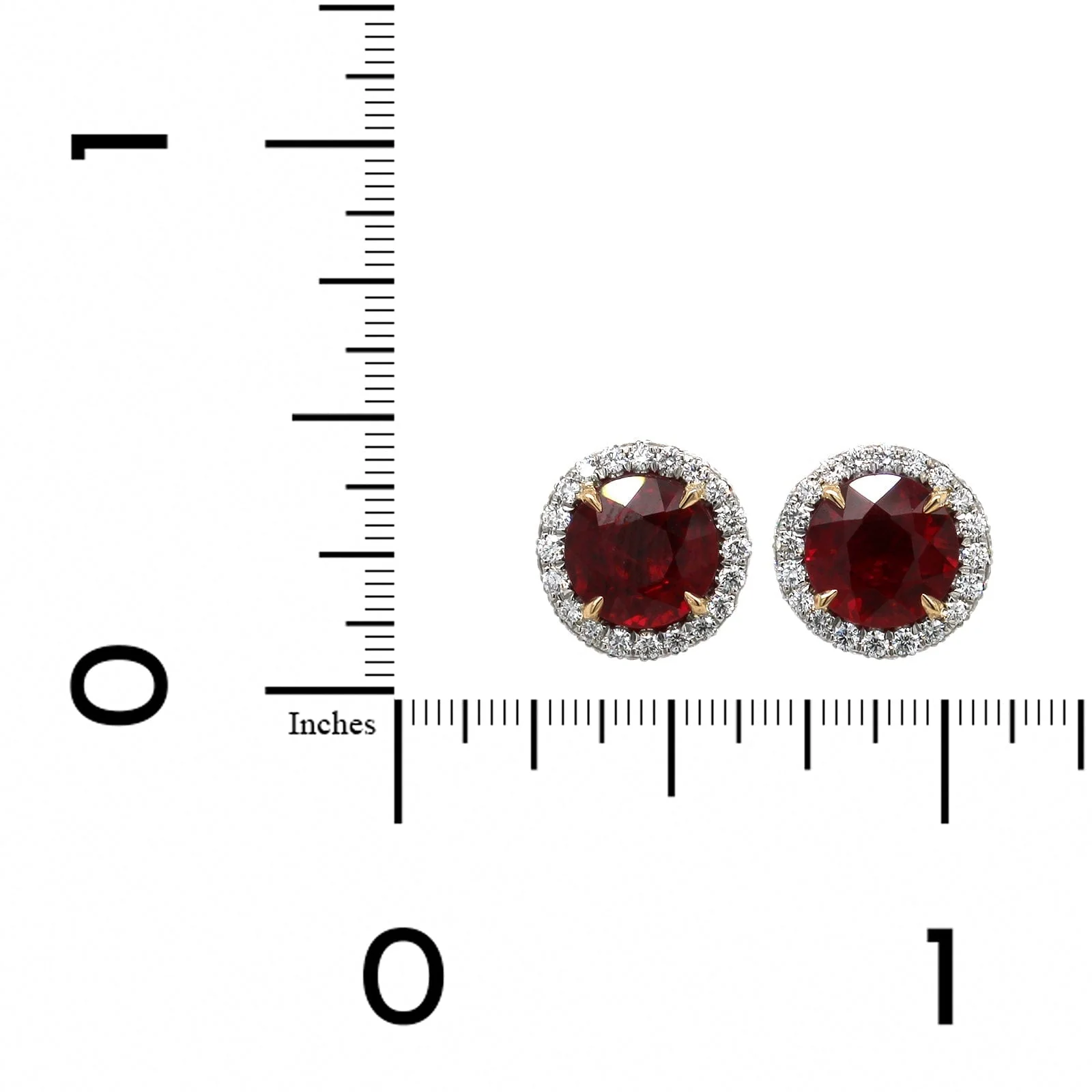 Platinum Ruby Diamond Halo Stud Earrings - Image 2