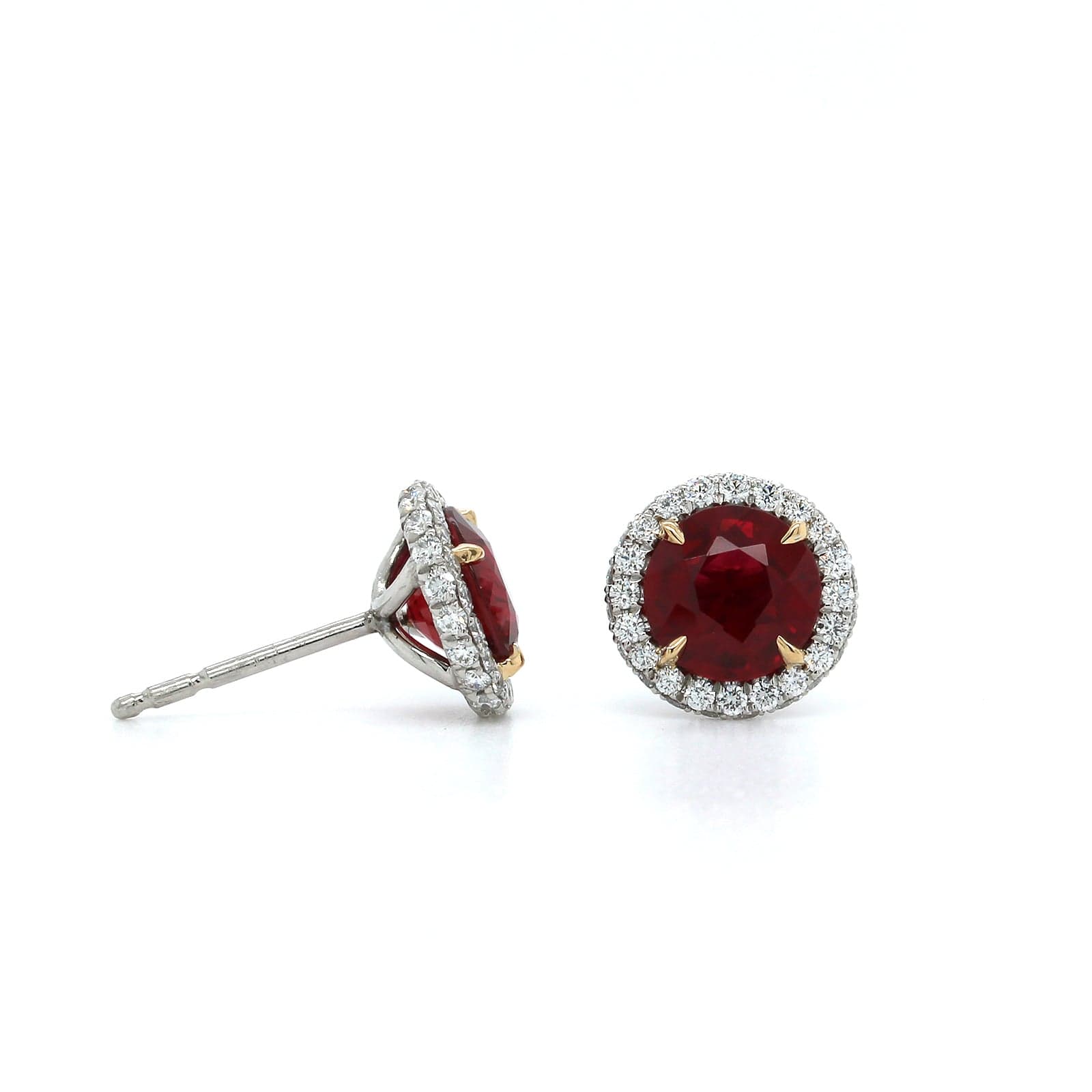 Platinum Ruby Diamond Halo Stud Earrings - Image 3
