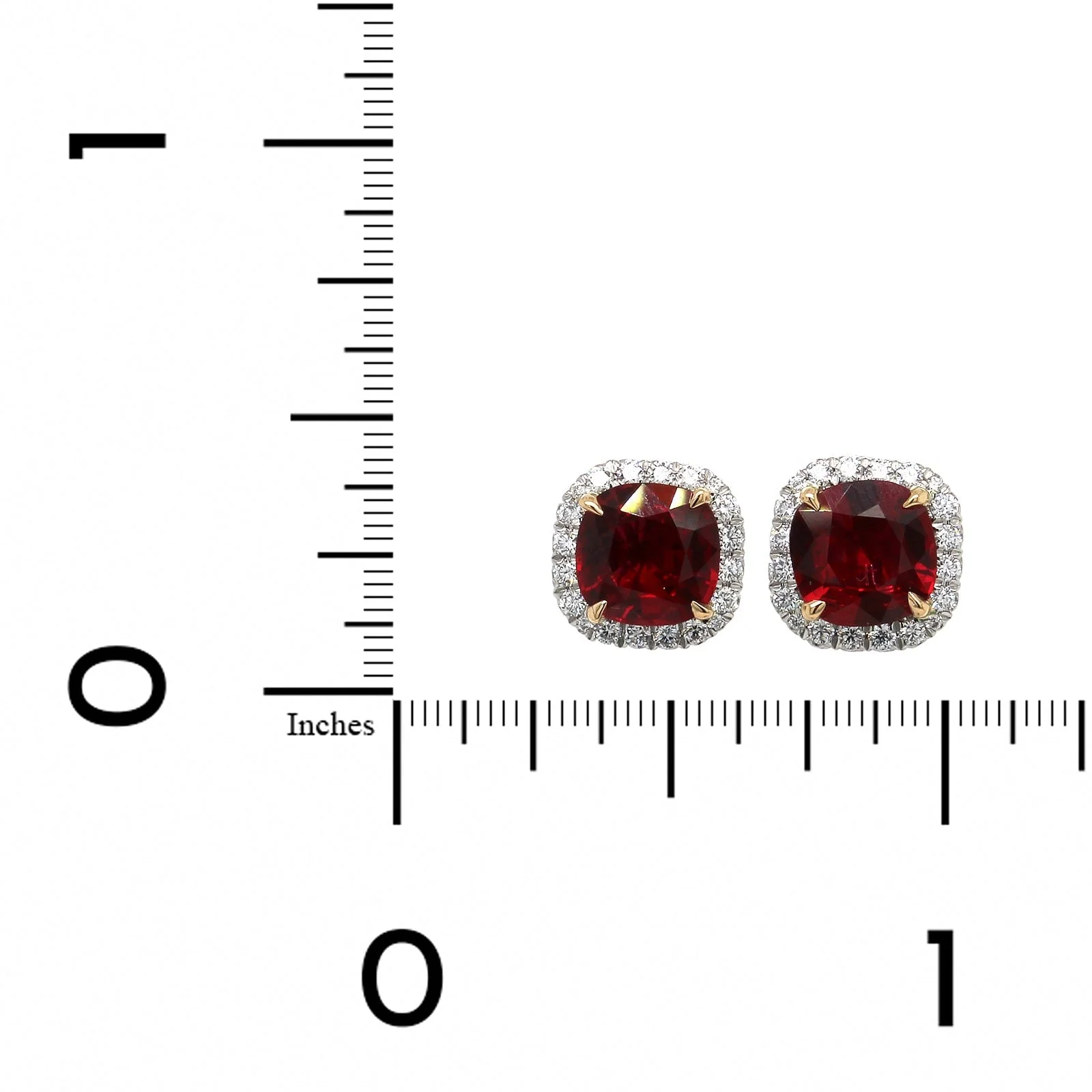 Platinum Cushion Ruby and Diamond Halo Stud Earrings - Image 2