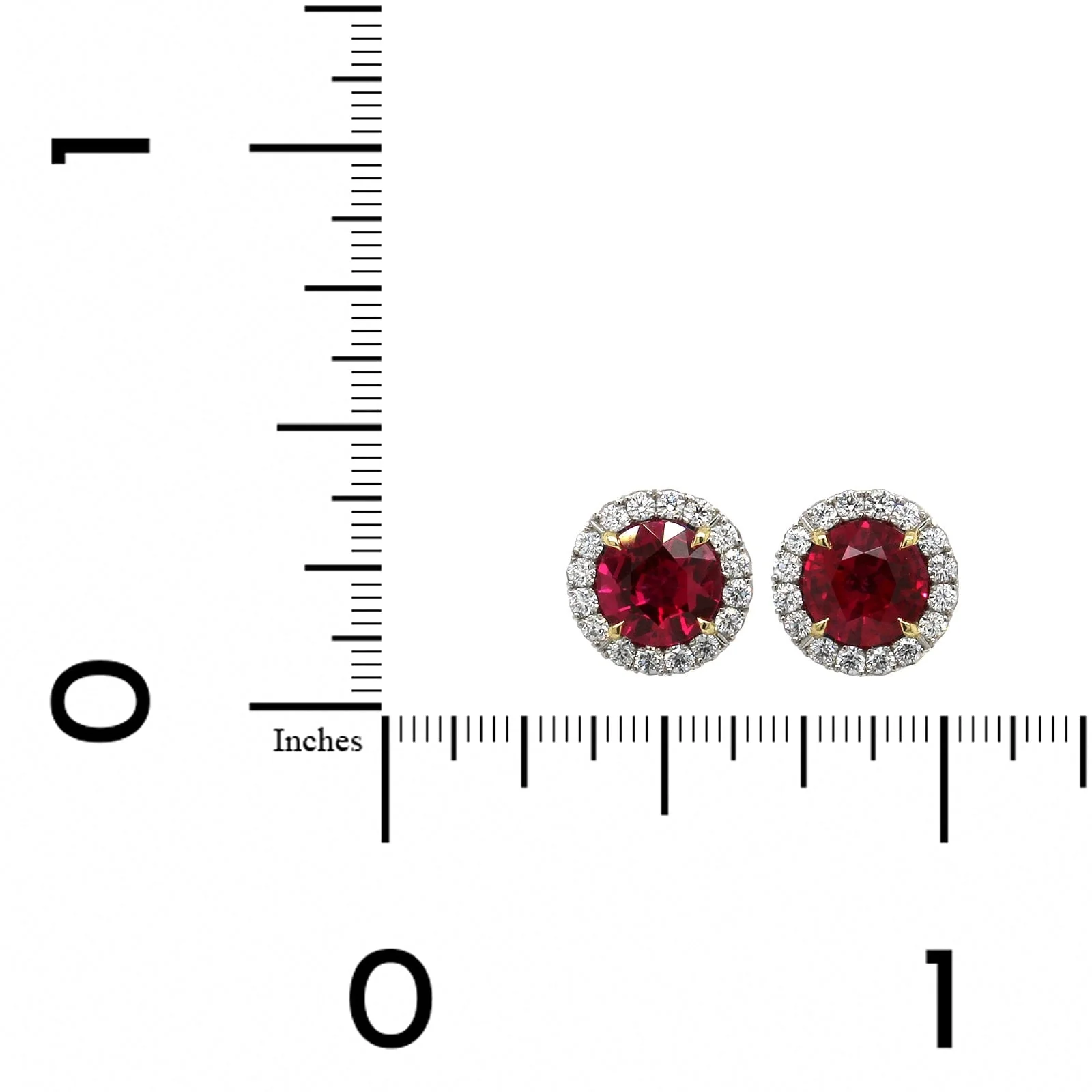 Platinum Ruby Diamond Halo Stud Earrings - Image 2
