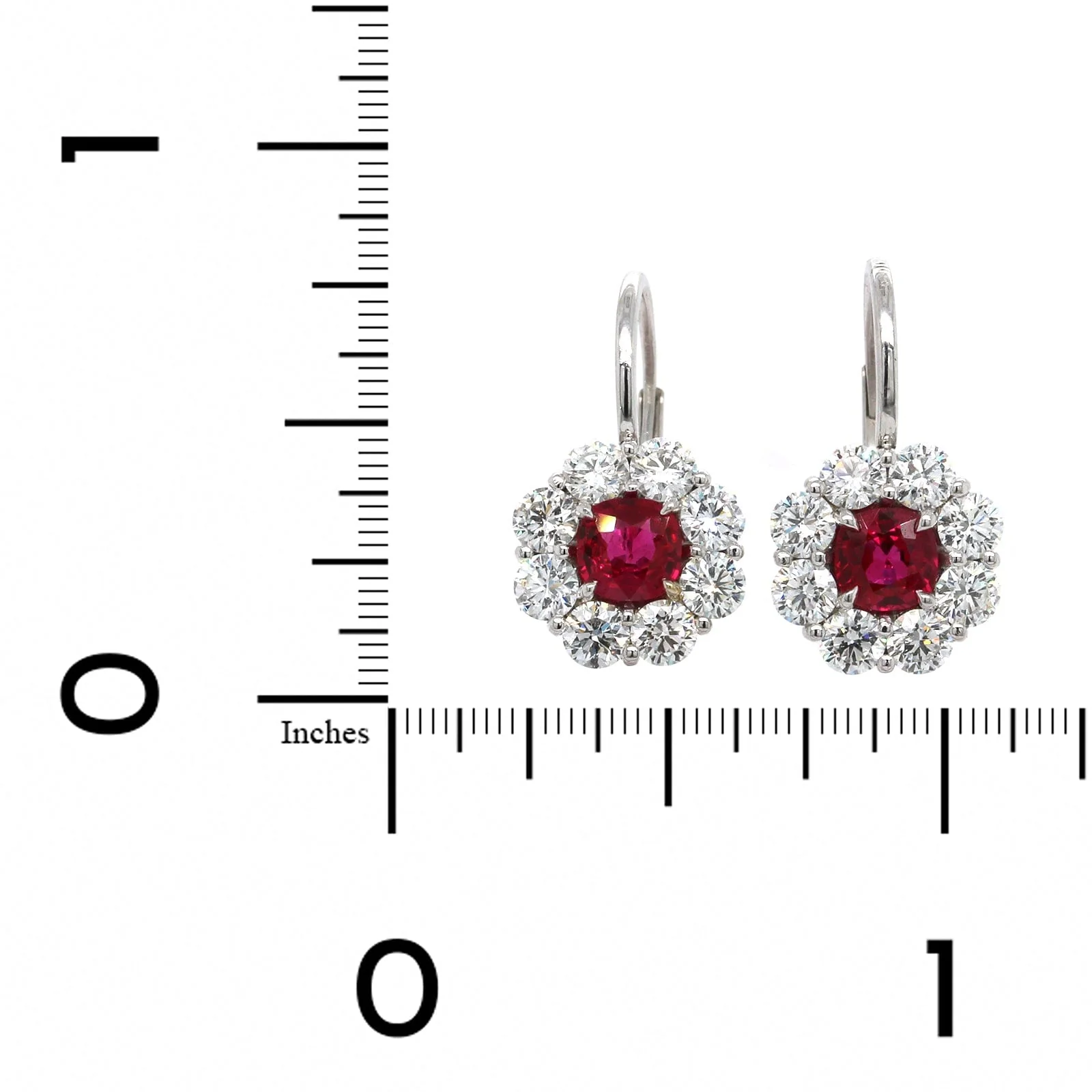 Platinum Ruby Diamond Halo Drop Earrings - Image 2