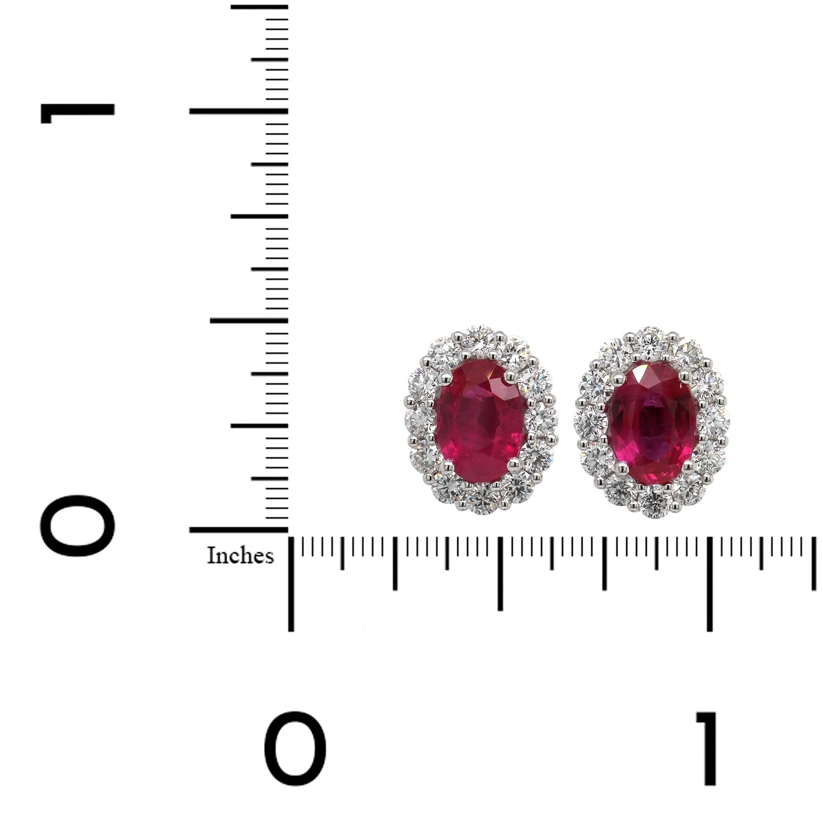 14K White Gold Ruby Diamond Halo Stud Earrings - Image 2