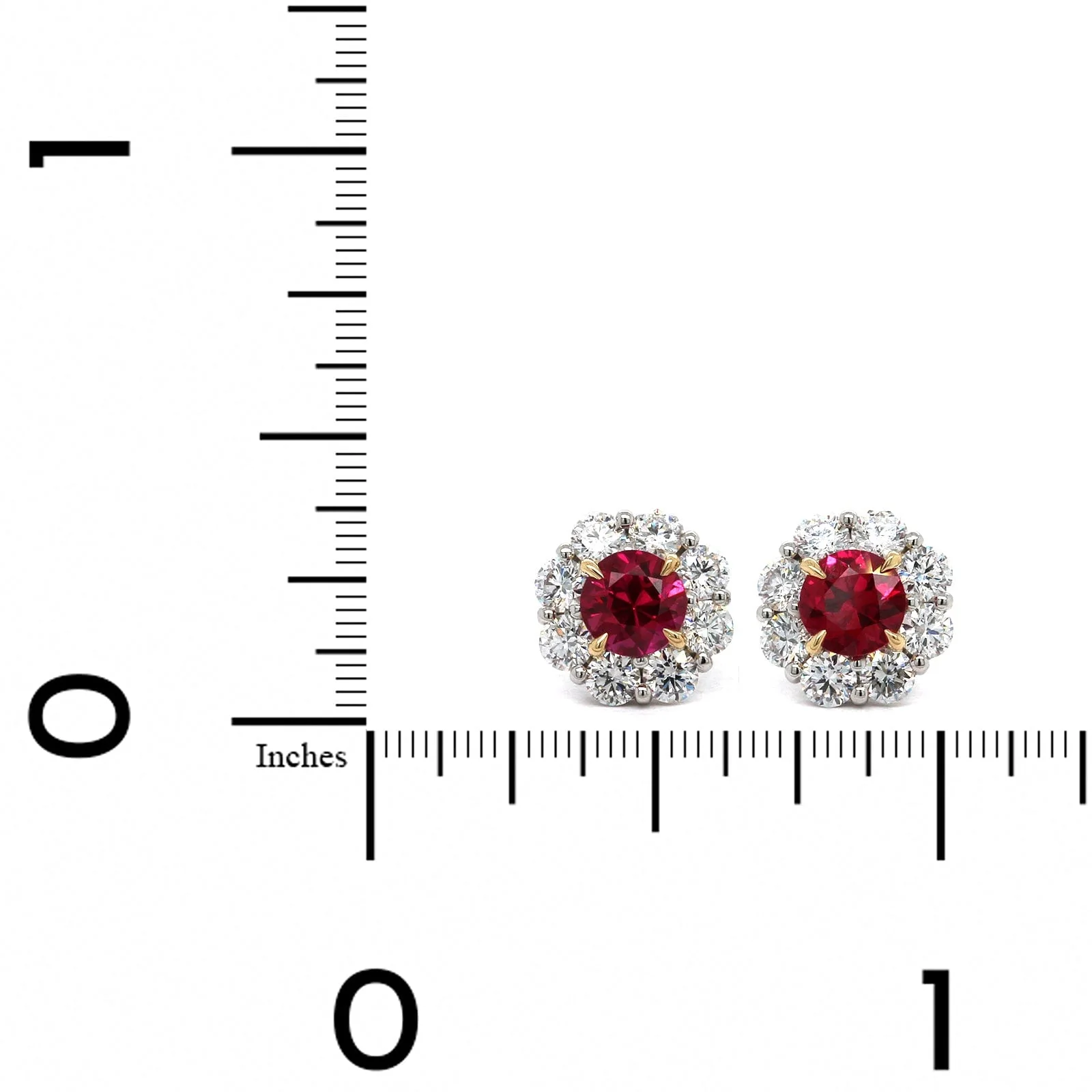 Platinum Ruby Diamond Halo Stud Earrings - Image 2