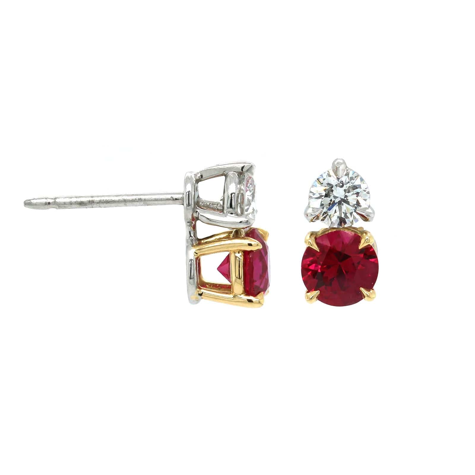 18K Yellow Gold and Platinum Ruby Diamond Stud Earrings