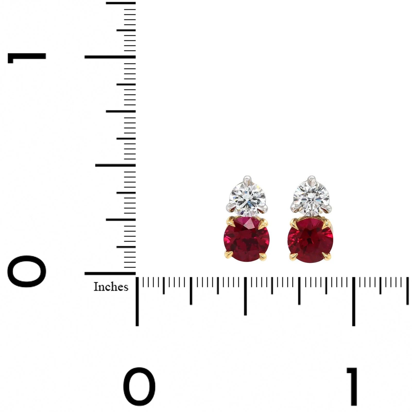 18K Yellow Gold and Platinum Ruby Diamond Stud Earrings - Image 2