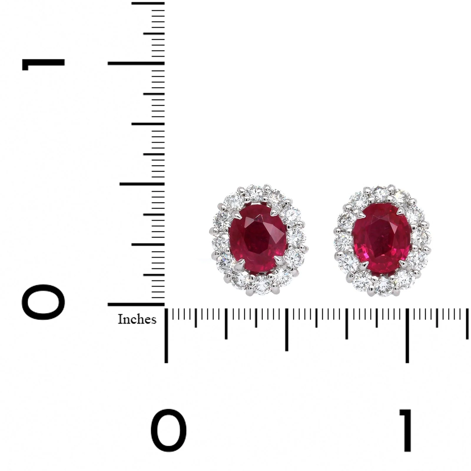 Platinum Oval Ruby and Diamond Halo Stud Earrings - Image 2
