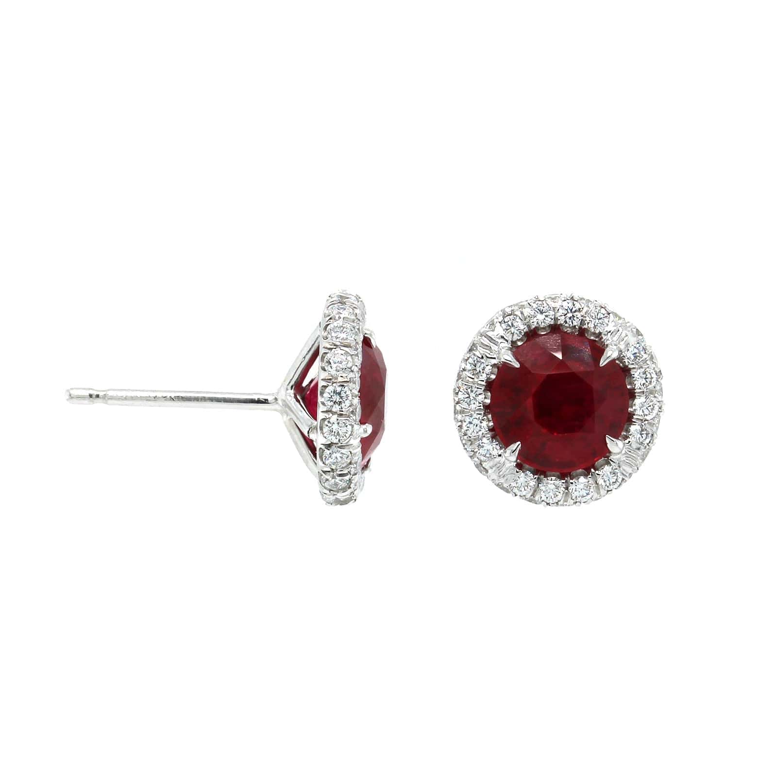 Platinum Ruby Diamond Halo Stud Earrings - Image 3