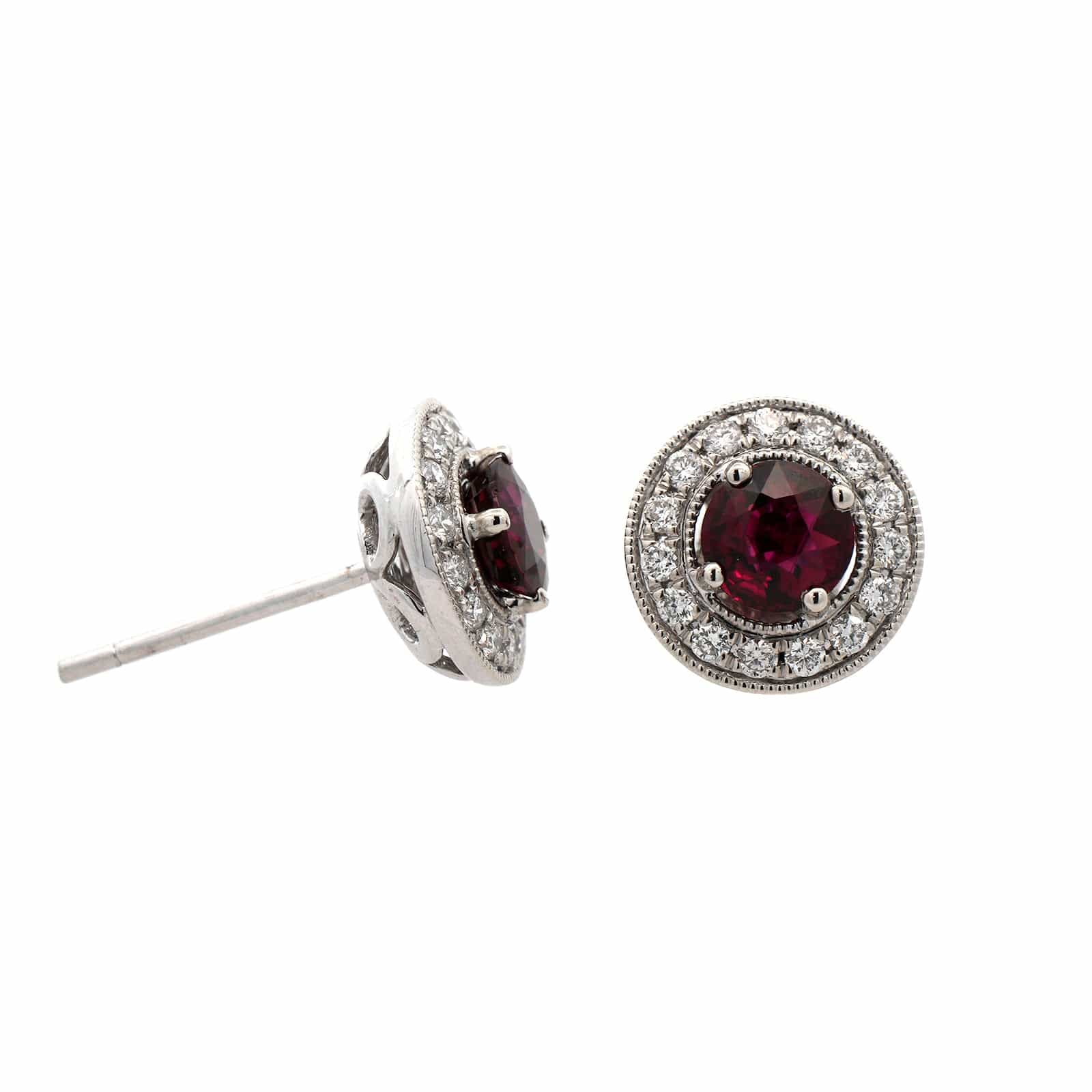 14K White Gold Diamond & Ruby Stud Earrings - Image 3