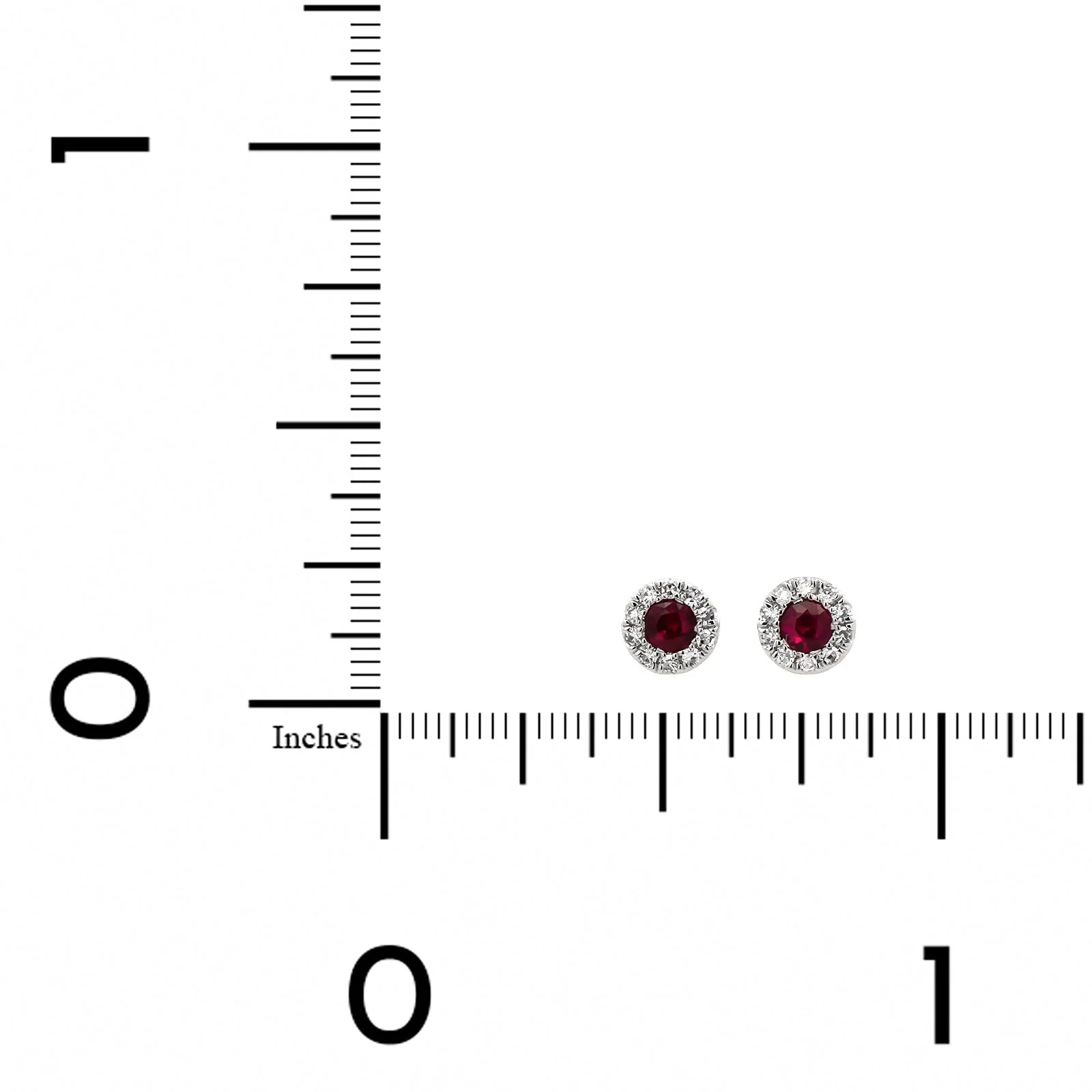 14K White Gold Round Ruby and Diamond Halo Stud Earrings - Image 2