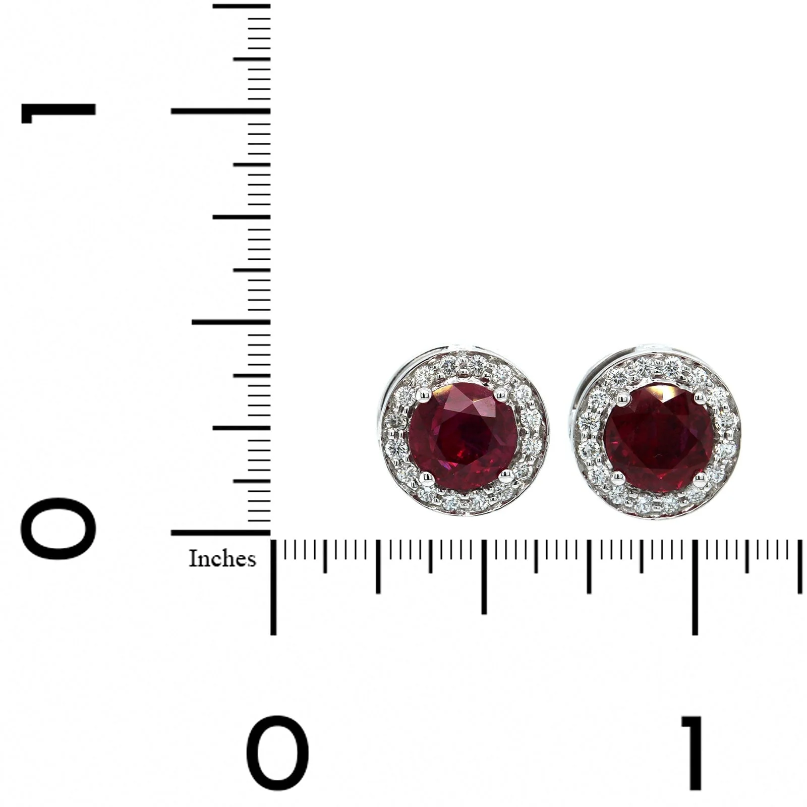 18K White Gold Ruby Diamond Halo Stud Earrings - Image 2