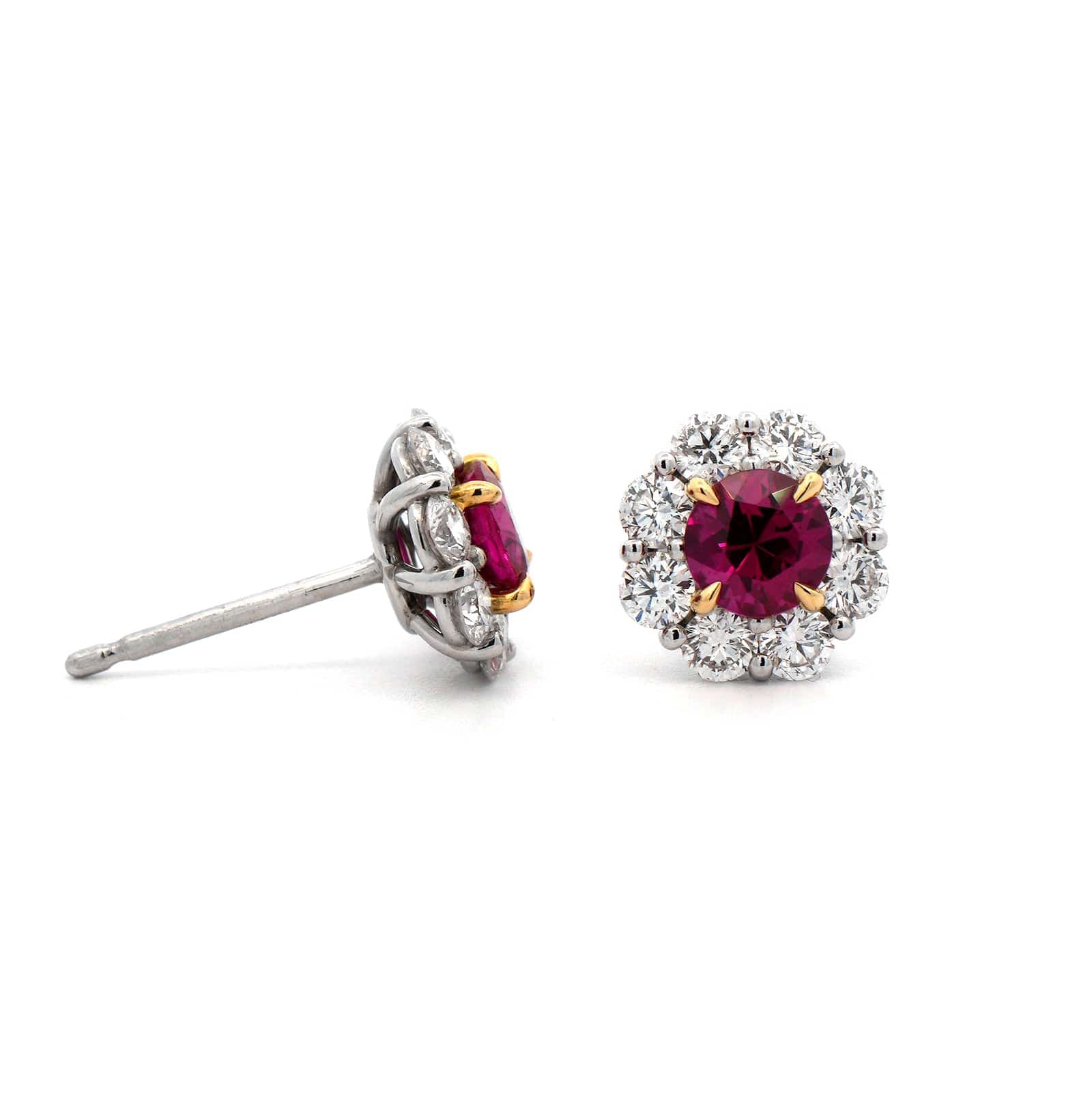 Platinum Ruby and Diamond Stud Earrings